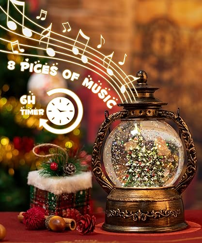 Miniatura 8 de Linterna de globo de nieve de Navidad, decoración musical de globo de nieve con purpurina iluminada, temporizador de 6 horas, funciona con USB y