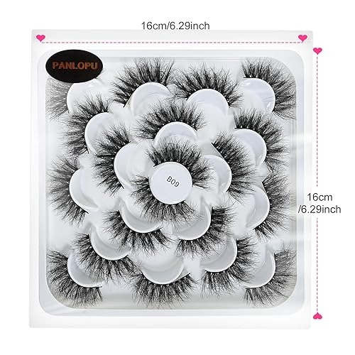 Miniatura 2 de Pestañas postizas de aspecto natural, fibras sintéticas, pestañas largas y grandes, paquete de 10 pares (B09-0.394 x 0.709 x 0.591 in)