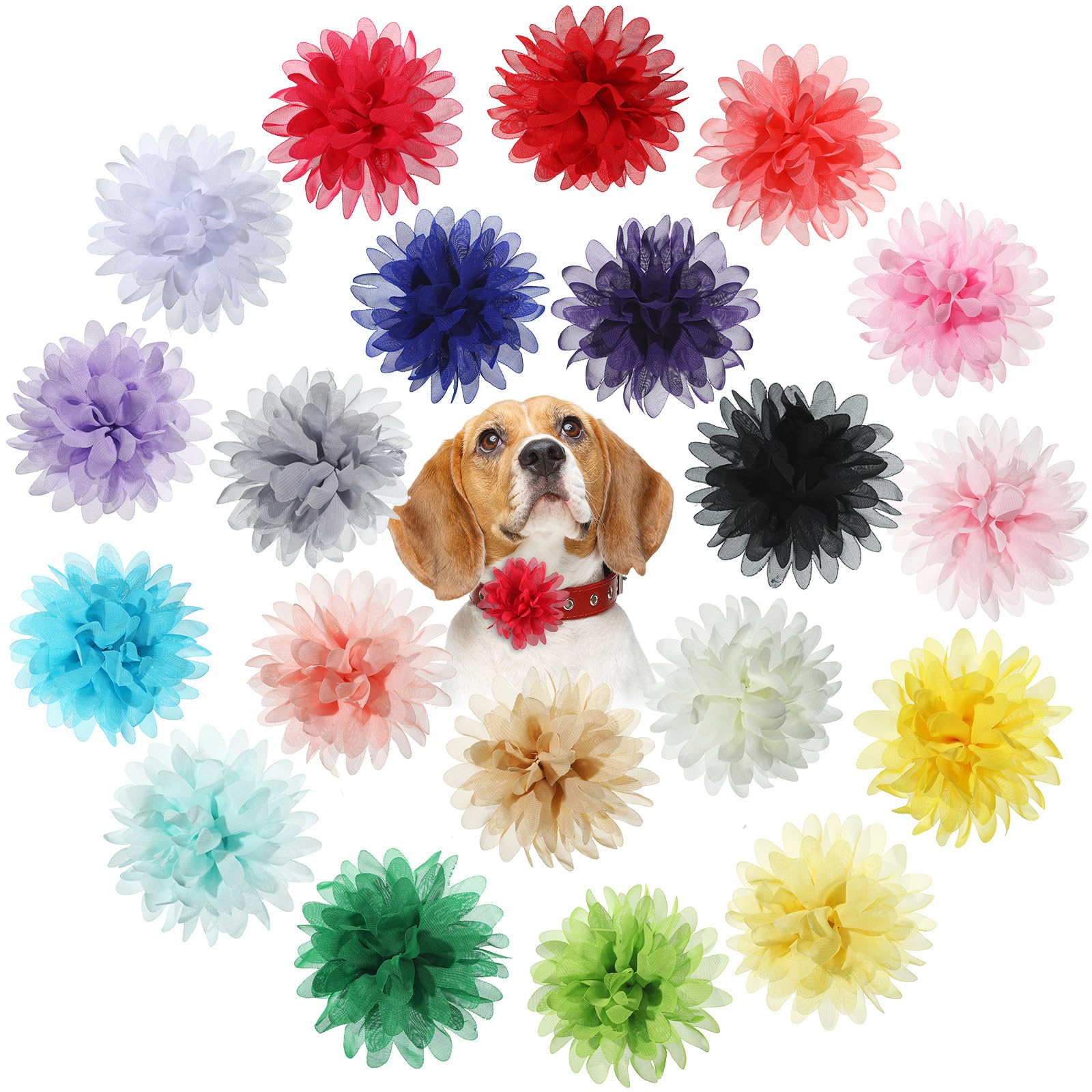 Colliers pour chien avec fleurs et nœud papillon en lot de 20 pièces pour toilettage