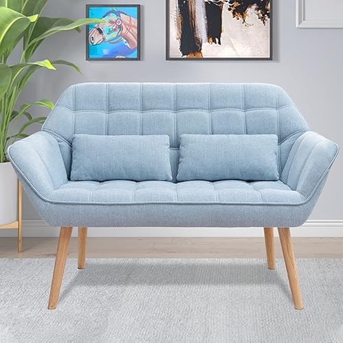 Miniatura 1 de Sofá biplaza, mini sillones pequeños para sala de estar, sofá de mediados de siglo, sofá sherpa con 2 almohadas