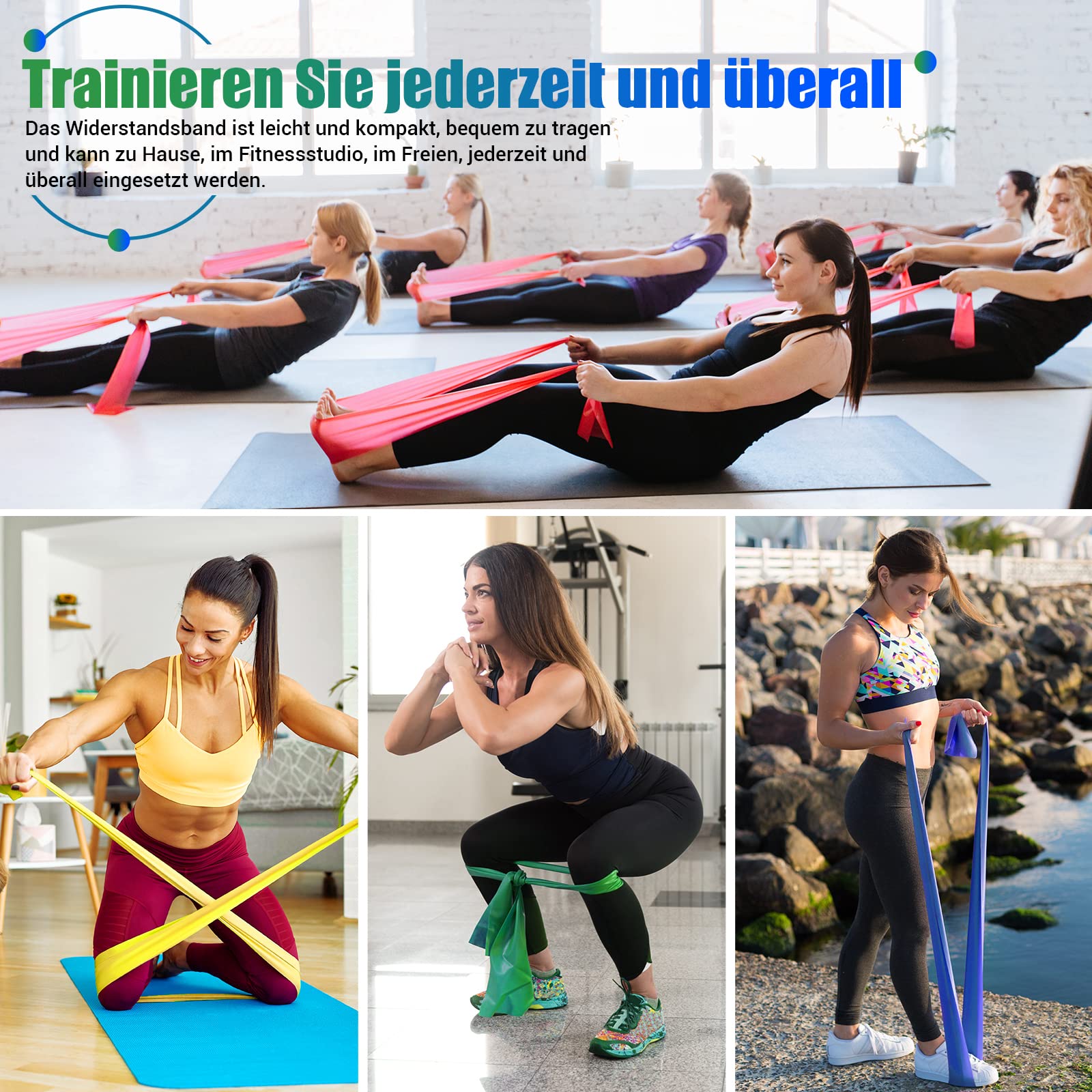 COFOF Bande Elastiche Fitness, [4 pezzi] Fasce Elastiche Fitness con 4 livelli di Resistenza, dodati di una borsa per il trasporto e istruzioni per gli esercizi, ideali per Yoga, Pilates, Fisioterapia