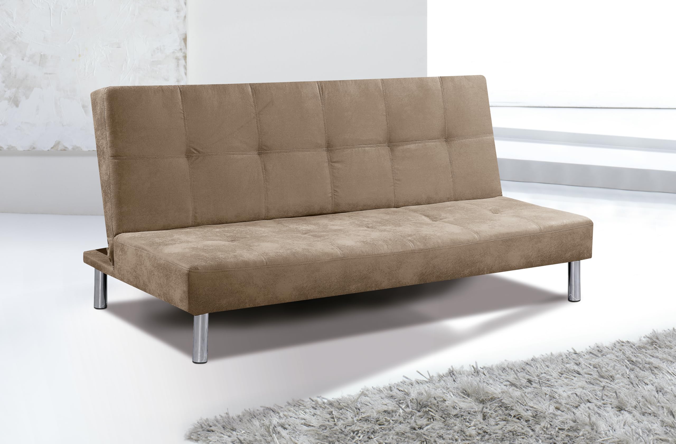 SHIITO | Modelo Levis - Sofá Cama con Apertura Clic-Clac | Donde la Elegancia y la modernidad se encuentran | Diseño Capitoné en Color Piedra | 188 x 88 x 89 cm