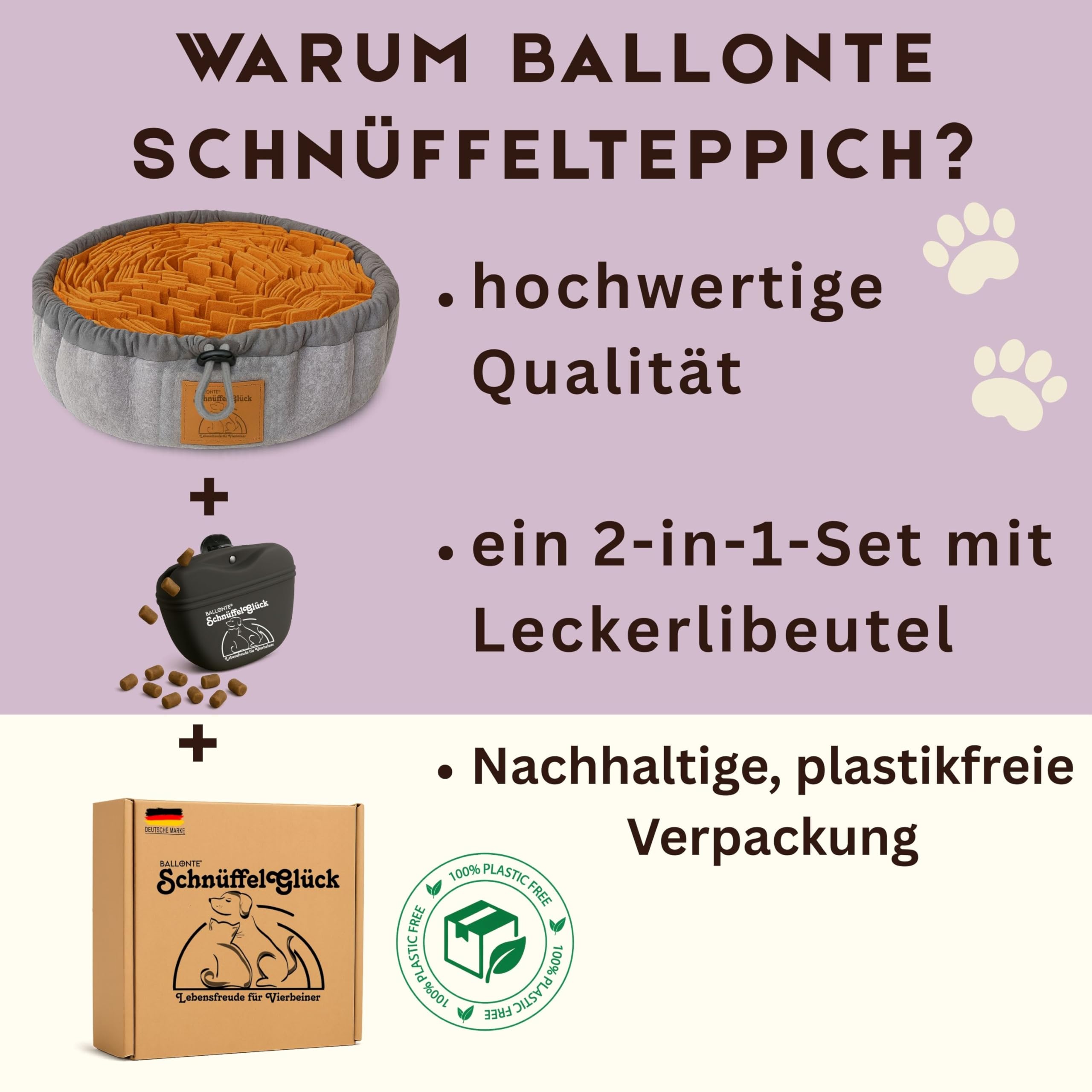 Schnüffelteppich Hund – Hundespielzeug 2-in-1 Set mit Leckerli-Beutel – Schnüffelmatte Beschäftigung für kleine & große Hunde & Welpen – Intelligenzspielzeug Nasenarbeit, rutschfest & waschbar