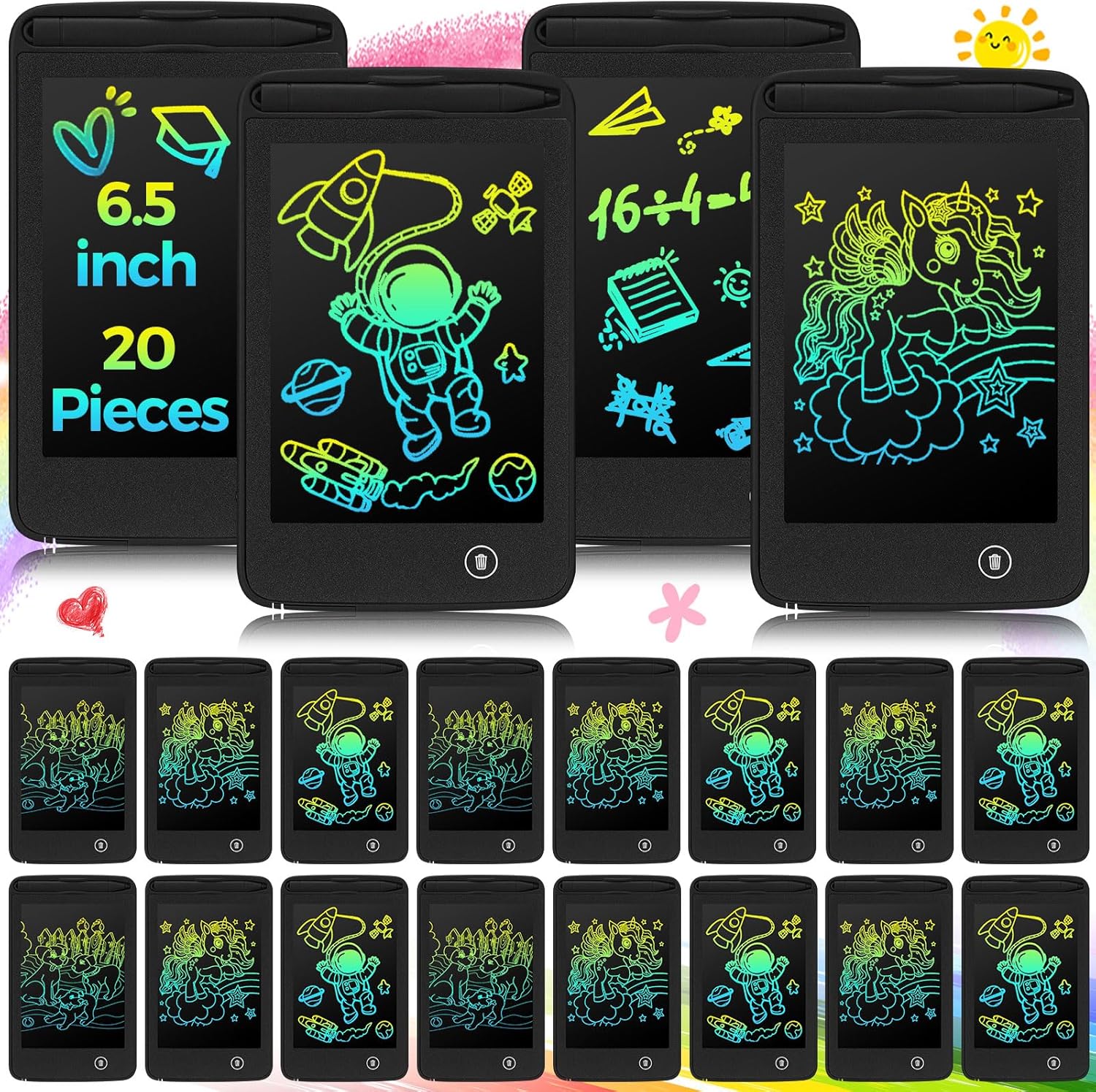Zhehao 20 Pcs LCD Writing Tablet for Kids 6.5 Inch Colorful Doodle Board LCD Writing Board Kids Portable Electronic Drawing Board Erasable Drawing Pad Reusable Writing Pad for Kid (Black, Blue, Pink)