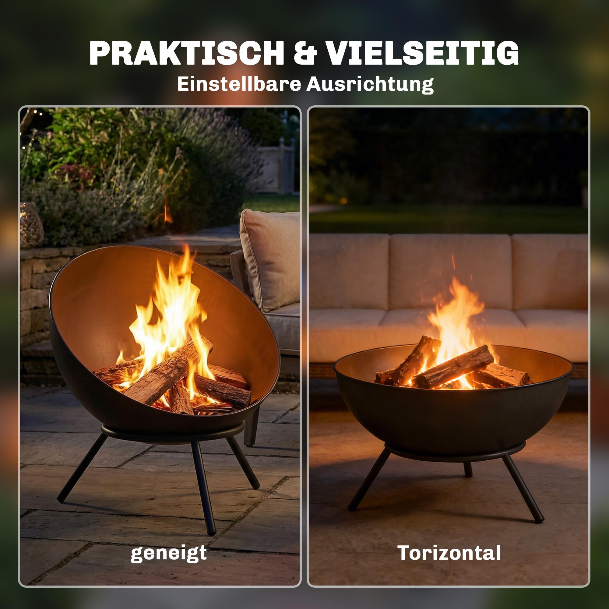 Outsunny Feuerschale 60 x 53 x 66cm Verstellbare Feuerstelle Schwarz | Schürhaken, Kohlegitter, Ständer, Feuerschalen Feuerkorb, für Garten Balkon Terrasse, Outdoor BBQ Camping