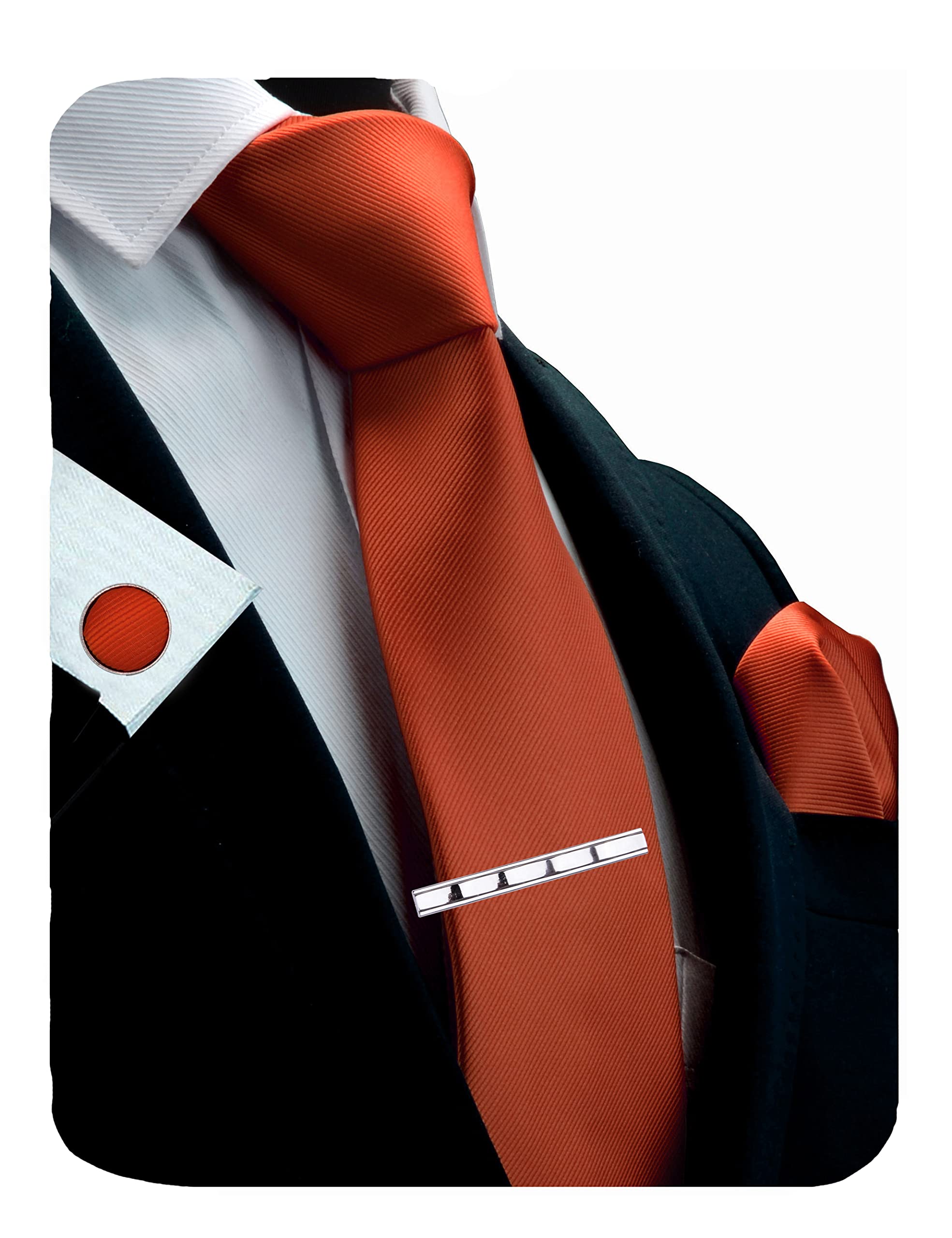 GUSLESONMens Solid Rust Ties For Wedding Plain Neckties Handkerchief Cufflinks Tie Clip with Gift Box (UK6101-31), Rust, general