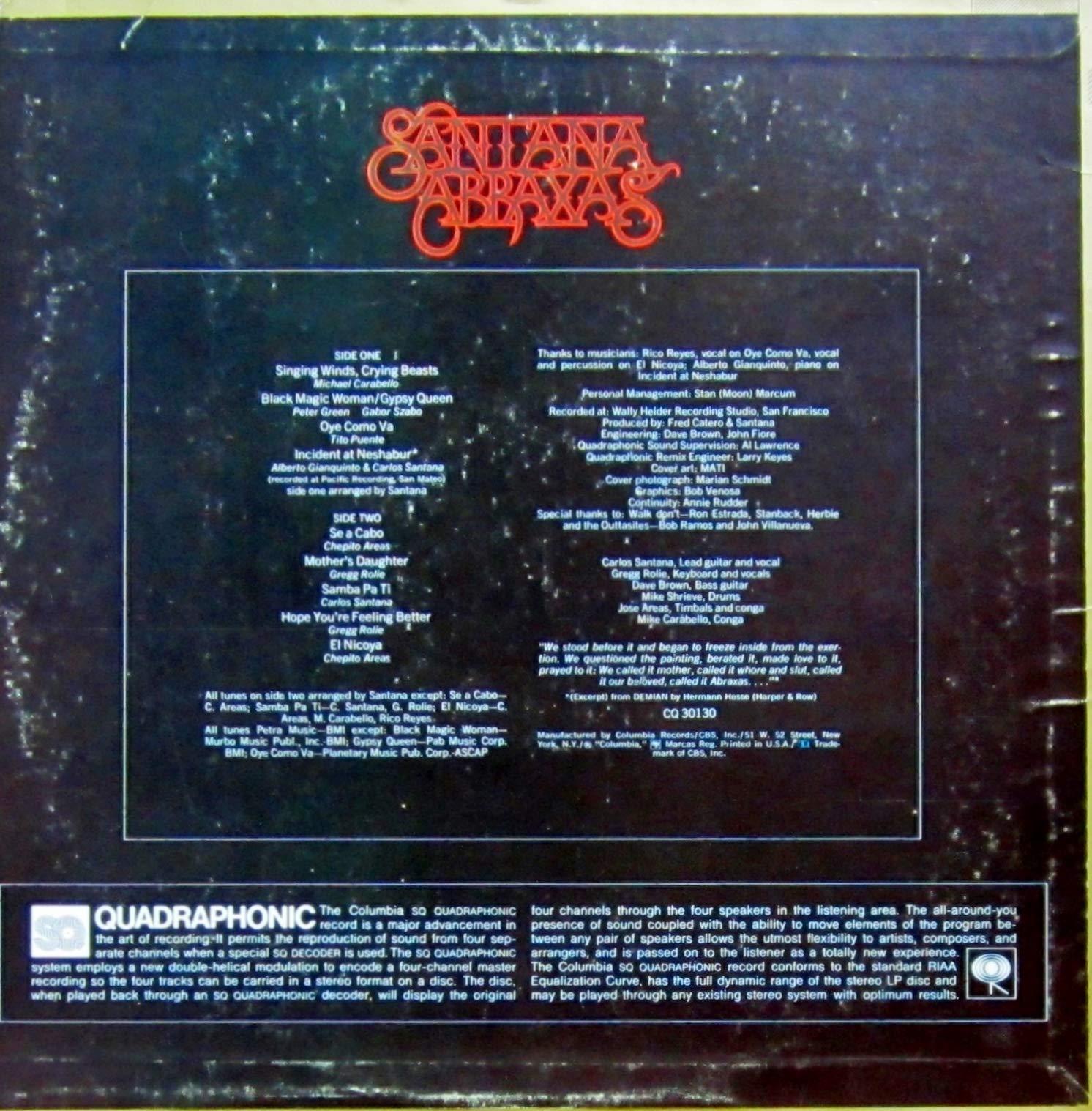 SANTANA LP, ABRAXAS, US ISSUE PRE-OWNED EX/VG CONDITION LP