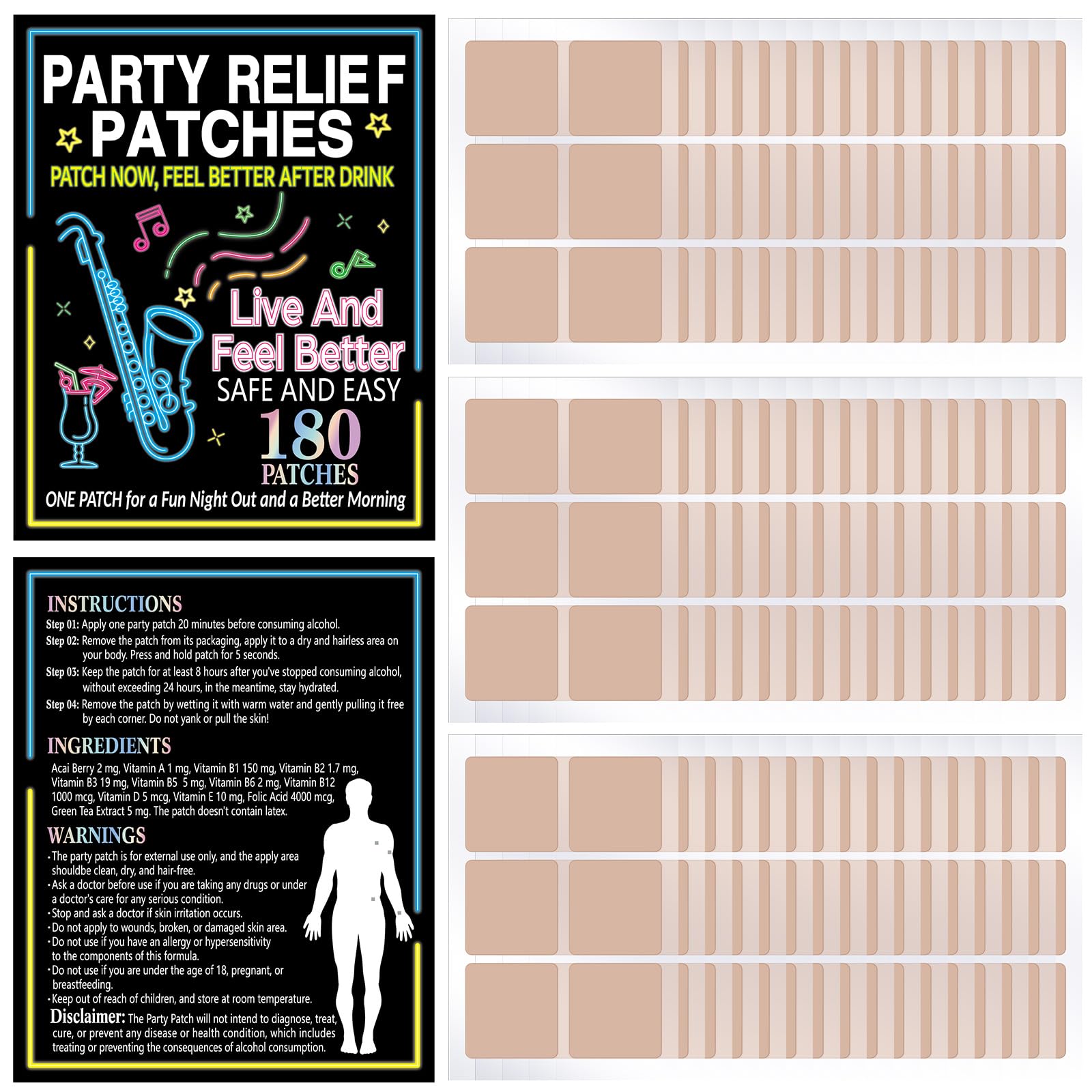 Heigble 180 Pcs Party Patches Hang Over Patch Skin-Friendly Alcohol Flush Patch Refreshed for Women Men Friends Family Night Weekend Holiday Party Celebration