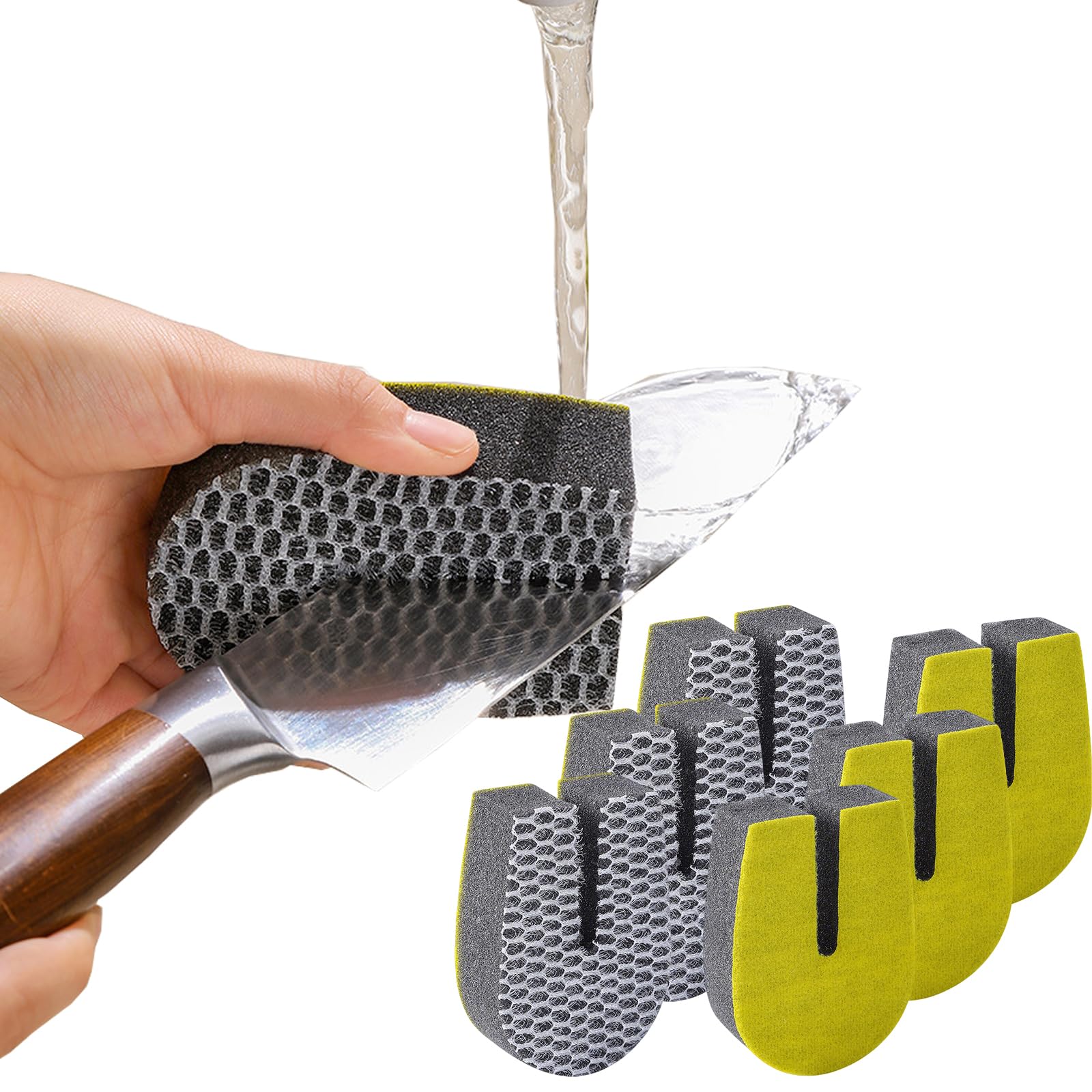 Esponja de doble cara en forma de U para limpieza de cocina, ideal para grietas, platos, cuencos y llantas de taza, juego de 2 estropajos para un uso versátil