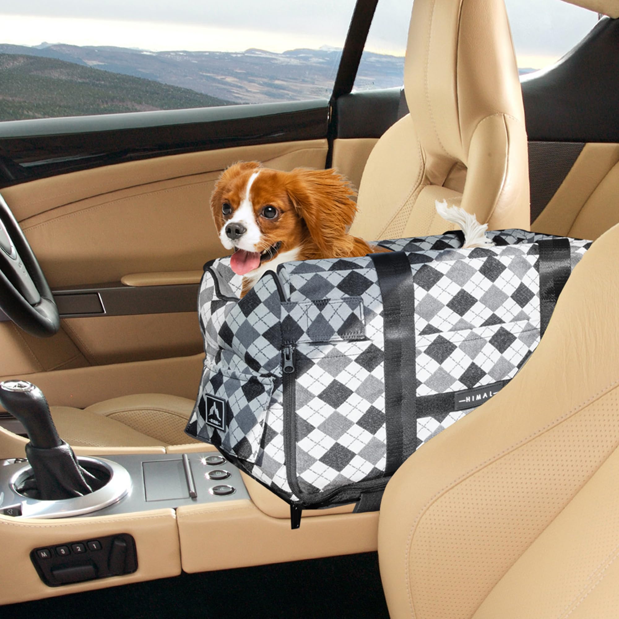 Console Dog & Cat Car Seat - Portable Armrest Bag, Easy to Disassemble & Clean, Includes Safety Tethers