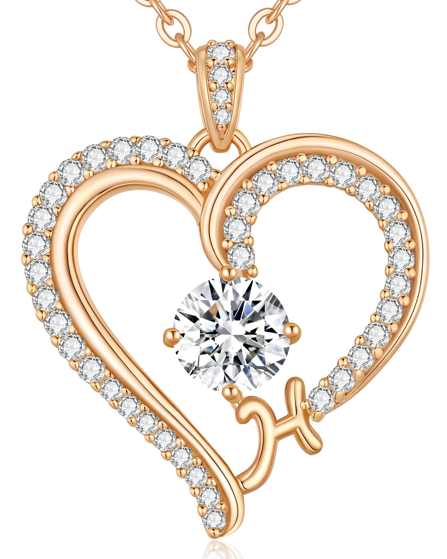 CDE Kette Damen mit Buchstabe Anhänger Herz Anhänger mit Zirkonia Schmuck Halskette für Frauen Geschenk für Freundin, Mama, Frau zum Geburtstag, Valentinstag Weihnachtsgeschenke