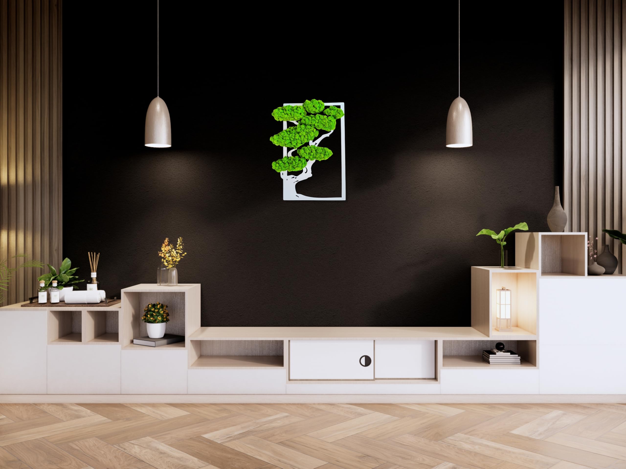 Scandinavian Moss Moosbild, Natürliche Wanddekoration aus echtem Moos, Handgefertigt, Moosbilder in Form Eines Baumes, Islandmoos, Wandbild, Rentiermoos, stabilisiertes Moos