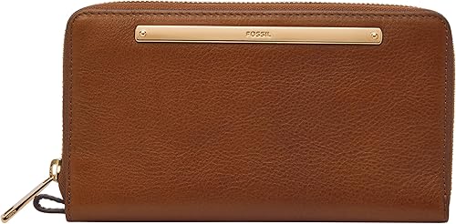 Fossil Women's Liza Leather Wallet Zip Around Clutch with Wristlet Strap, Black (Model SL7878G001)