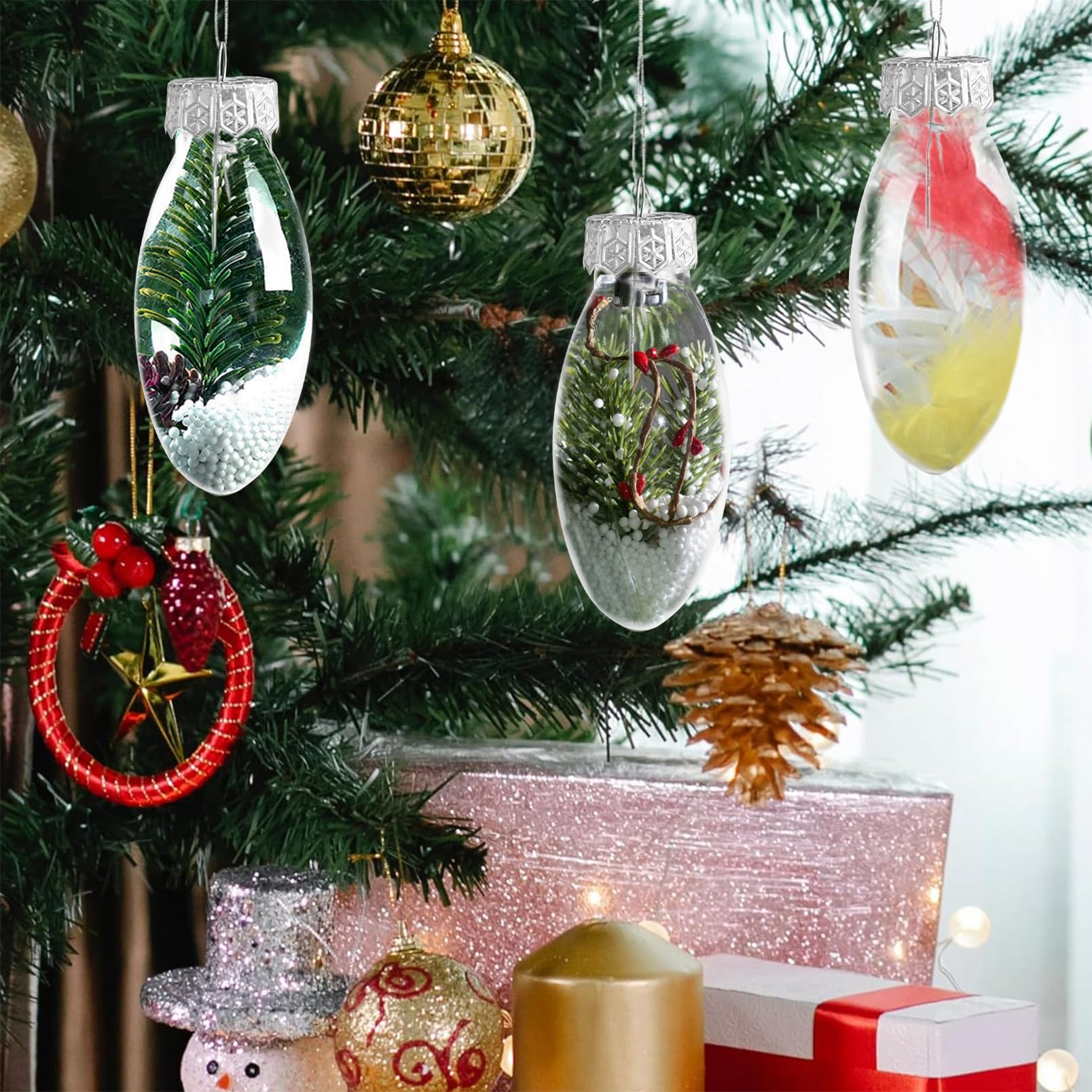 Lot De 10 Boules De Noël Plates En Plastique Transparent Pour Noël, Nouvel An, Mariage, Décoration De Fête