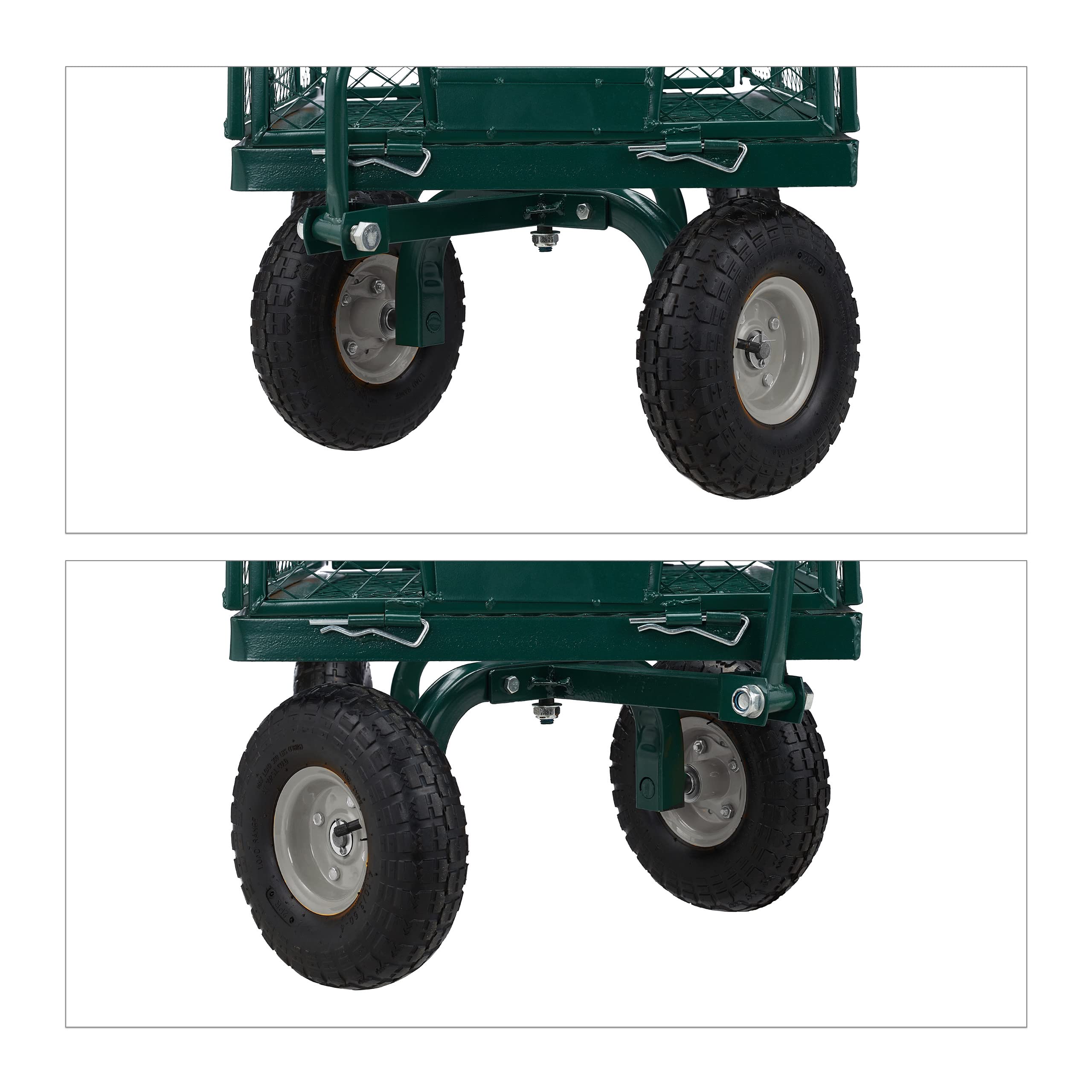 Relaxdays Handwagen, praktischer Bollerwagen für den Garten, mit Luftbereifung, klappbare Seitenteile, bis 200 kg, grün