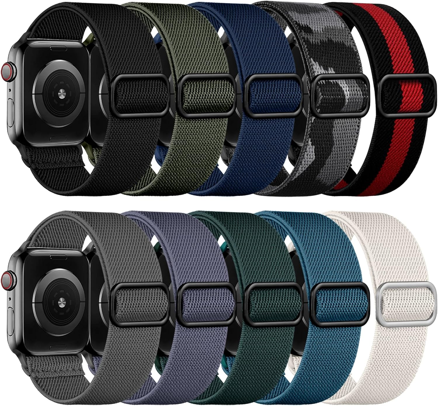 10 Pack Stretchy Nylon Solo Loop Bands Compatible with Apple Watch bands for men 49mm 46mm 45mm 44mm 42mm 41mm 40mm 38mm, Adjustable Soft Elastic Braided Straps for iWatch Ultra 3/2/1 Series 11 10/9/8/7/6/5/4/3/2/1/SE - Amazon product rated Grade A