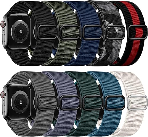 IMIVIO Paquete de 10 correas elásticas de nailon solo compatibles con Apple Watch de 1.929 in 1.772 in 1.732 in 1.654 in 1.614 in 1.575 in 1.496 in