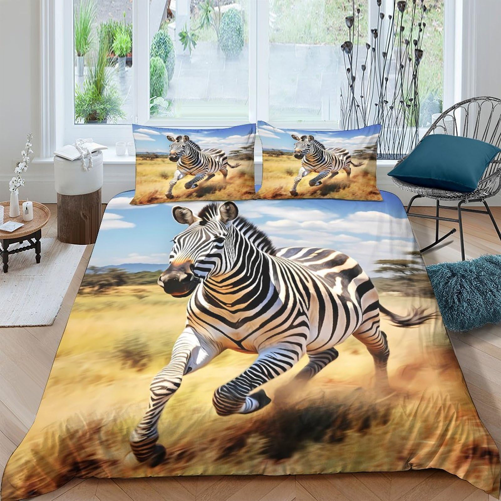 Ctjqhvkz Style-3 3D Printed Running Zebra Fitted Sheet Microfiber Soft Wild Savannah Bed Cover For Bedroom Dorm Mattress Decor Single（135X200cm）