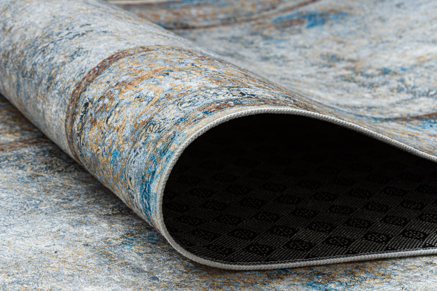 rugsx Läufer Antirutsch Lotus BORDERO 95111 Grau/Beige - Waschbar - 60x400 cm- Rutschfester Teppich für Flur & Küche