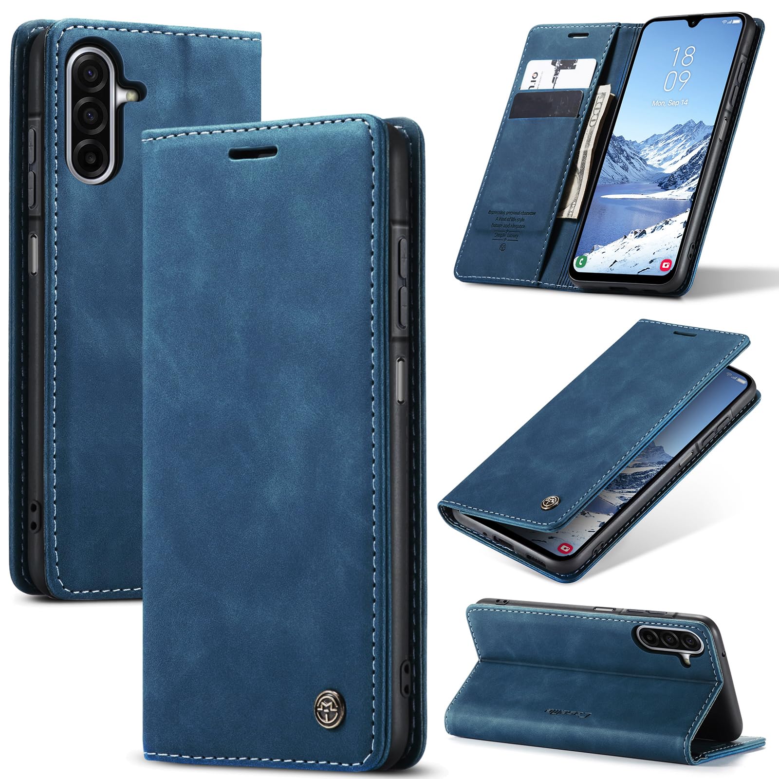 Azororo Cover per Samsung Galaxy A17 5G, Premium PU Pelle Custodia, Magnetica Carta Fessura Portafoglio Case, Flip Cavalletto Custodia per Samsung Galaxy A17 - Blu