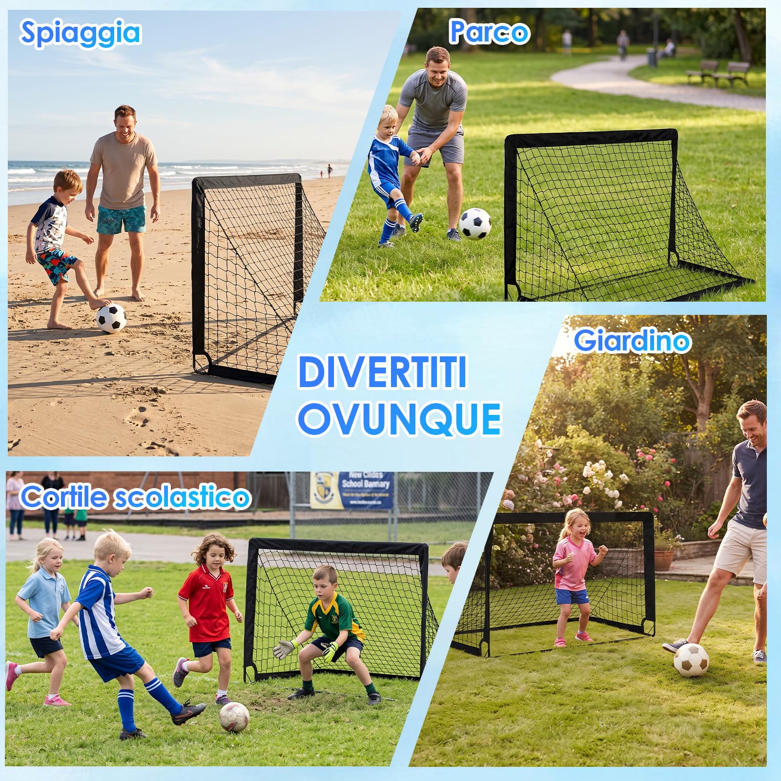 Porta da calcio per bambini, set da 2 porte Pop-up 90×120×90 cm, porte da calcio per giardino con aste rinforzate in fibra di vetro e reti di alta qualità per interno, esterno e giardino