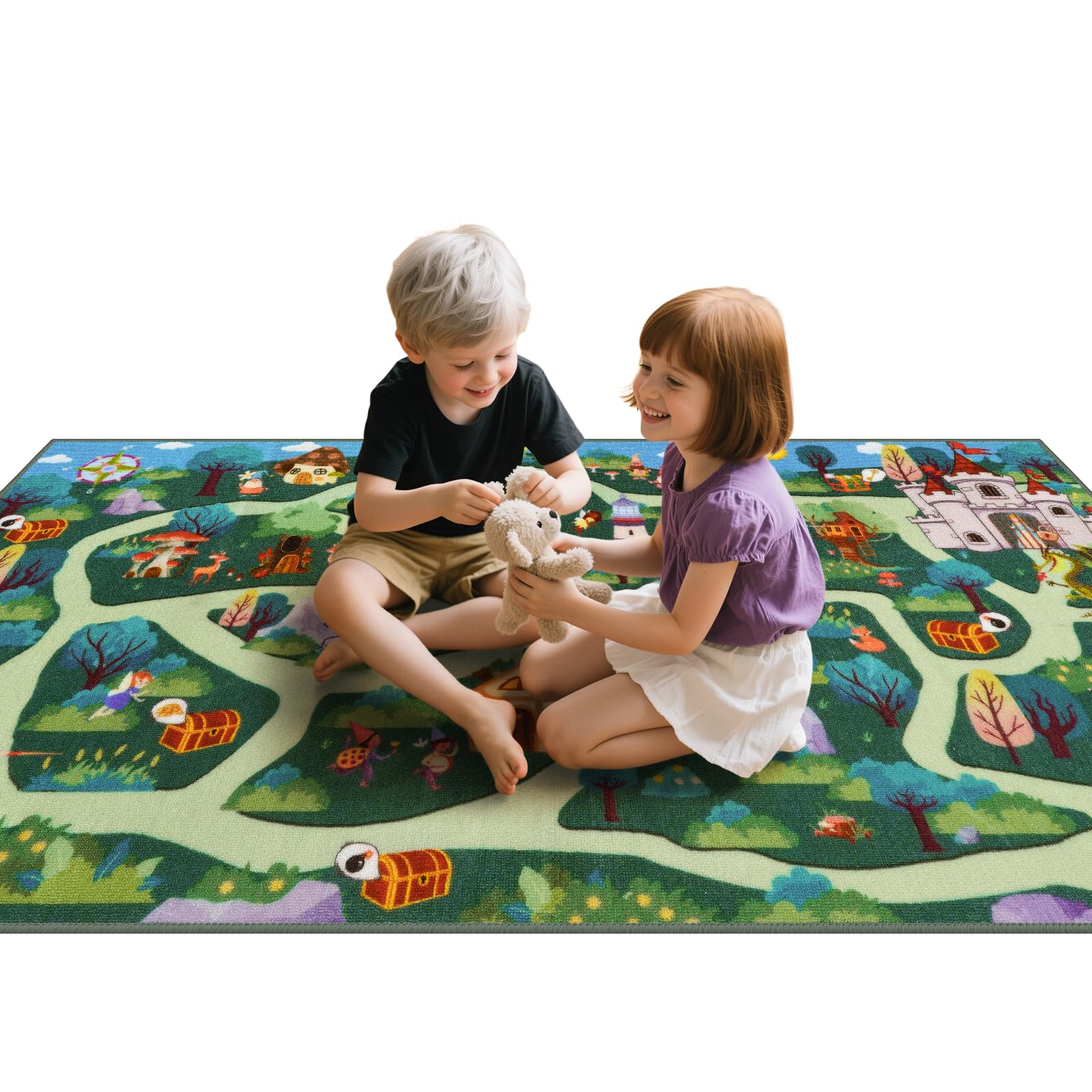 LIVEBOX Washable Kids Carpet Playmat Rug for Boys Play Room, Baby Fun Learning Road Rug for Kids Baby Toddler, Non-Slip Forest Road Rugs for Toddler Room Bedroom Classroom, 79