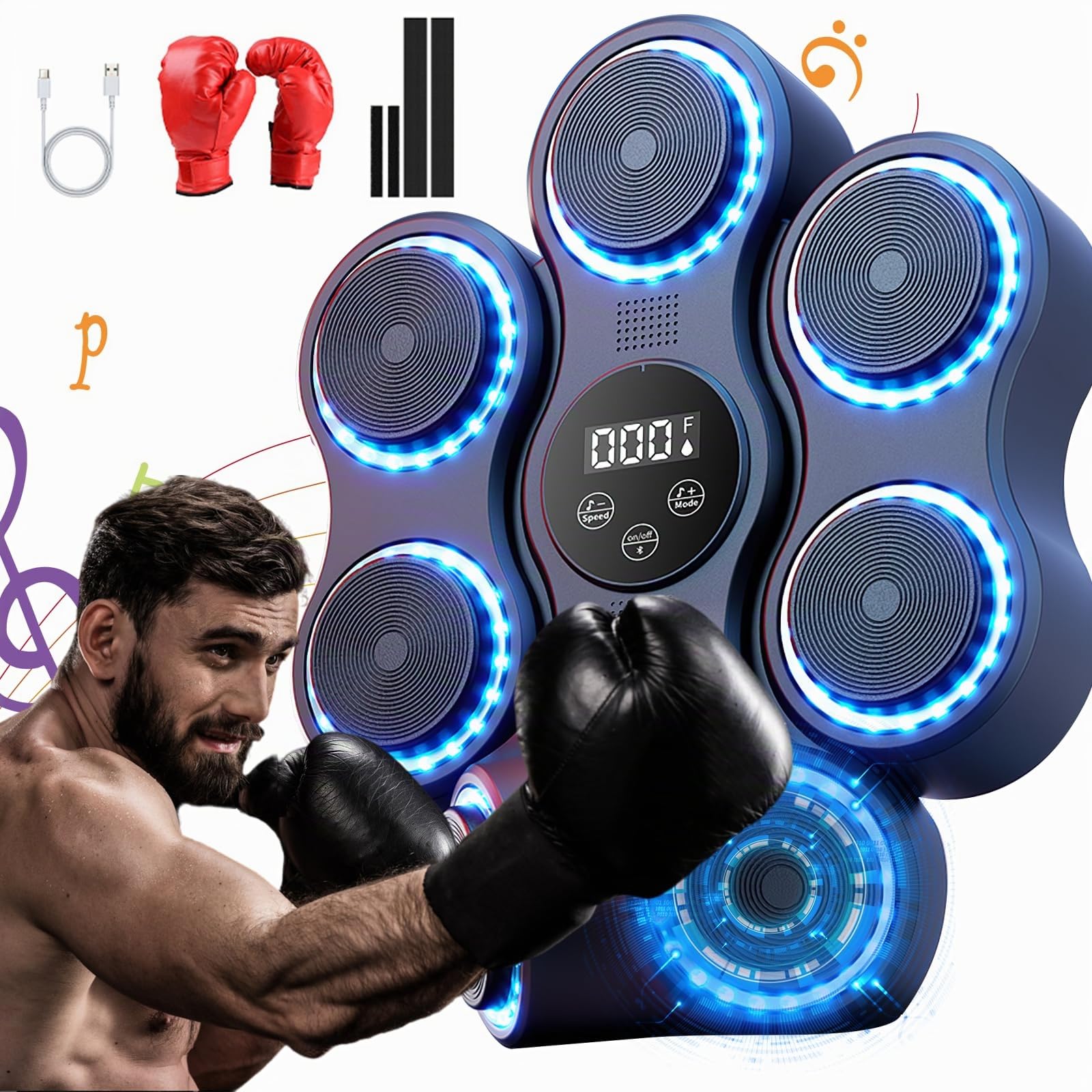 Machine de Boxe Musicale Adulte, 9 Modes de Vitesse Boxe Mural Musique avec Gants de Boxing Machine, Smart Bluetooth Music Boxeur électronique pour Enfants et Adultes Entraînement à la Maison