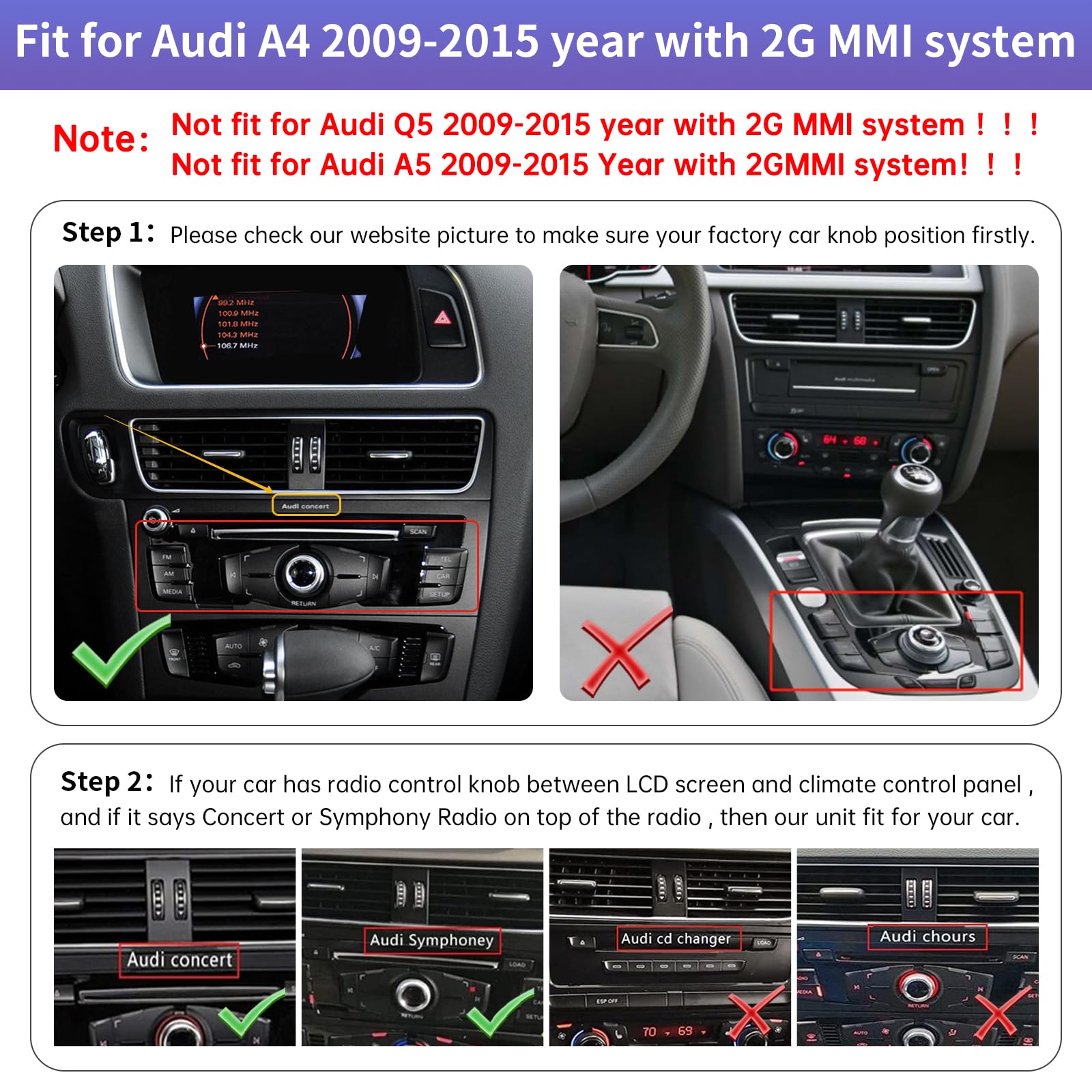 Road Top Radio de Coche Pantalla Táctil 8,9 Pulgadas Inalámbrica CarPlay Android Auto para Audi A4 2009-2015