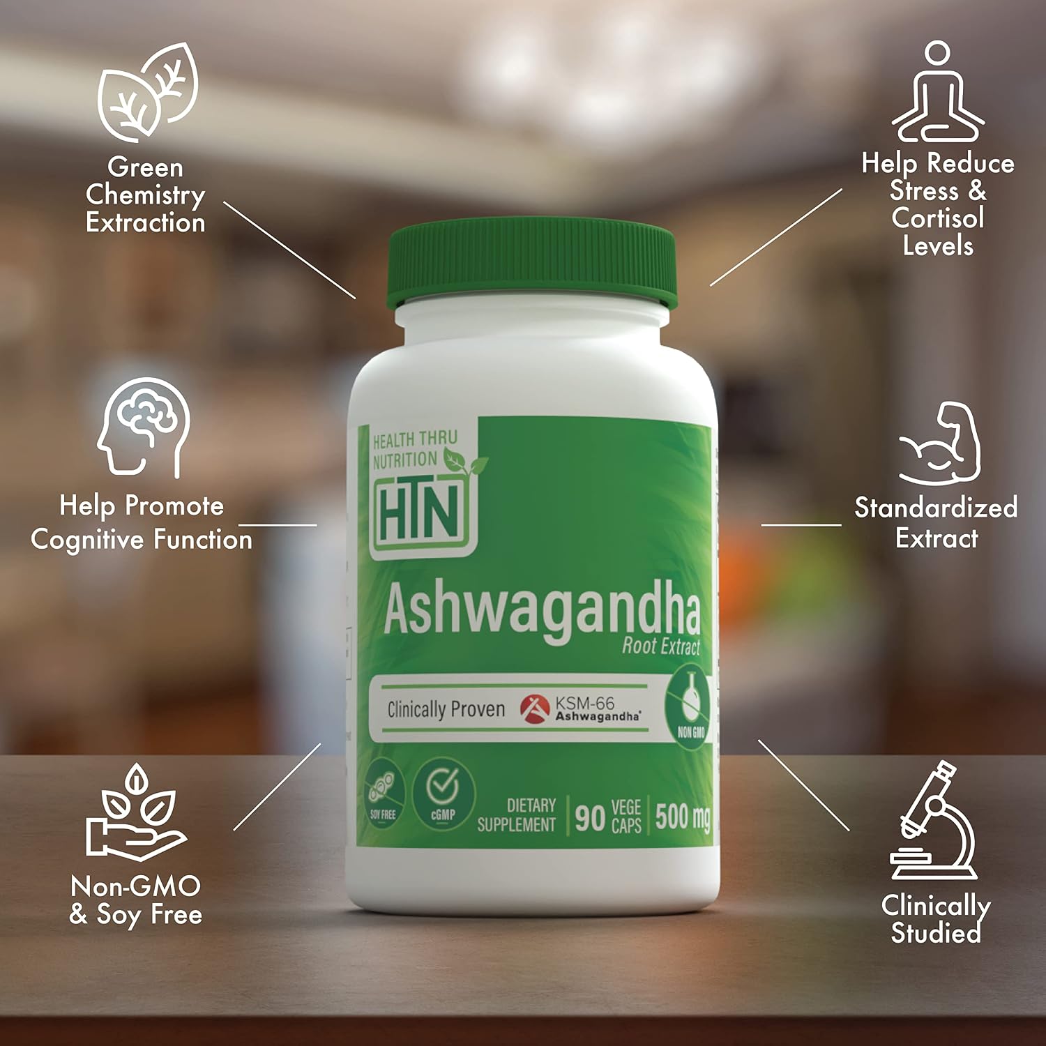 Ashwagandha 500mg Pure KSM­66® 90 vegecaps High Potency (Clinically Proven and Organic Root-Only Ashwagandha)