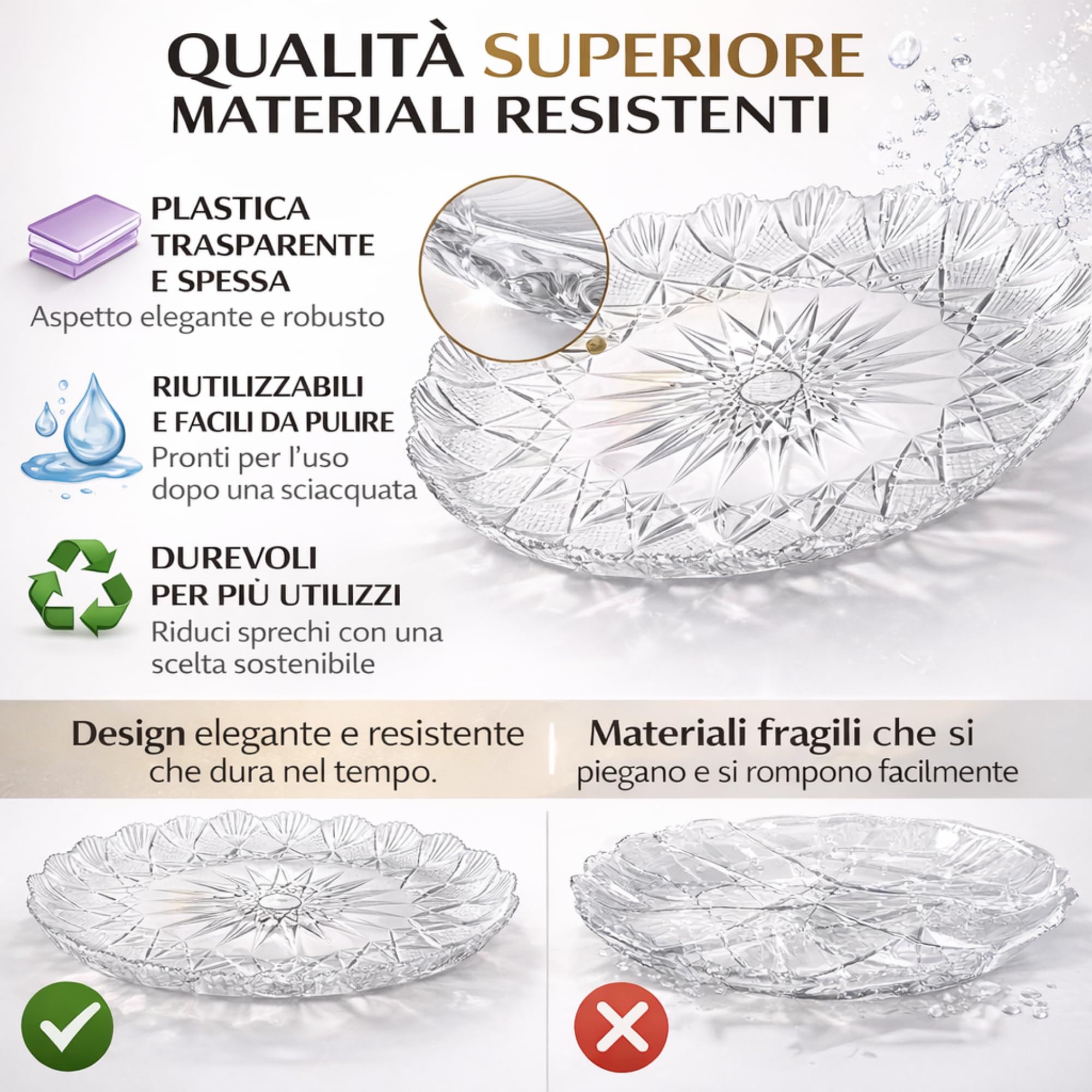 5 Vassoi Porta Torta Rotondi (Ø 33,5 cm) - Trasparenti con Decorazione a Stella in Plastica RESISTENTE e RIUTILIZZABILE - Porta Torte per Pasticceria, Feste, Compleanni, Matrimoni e Altro
