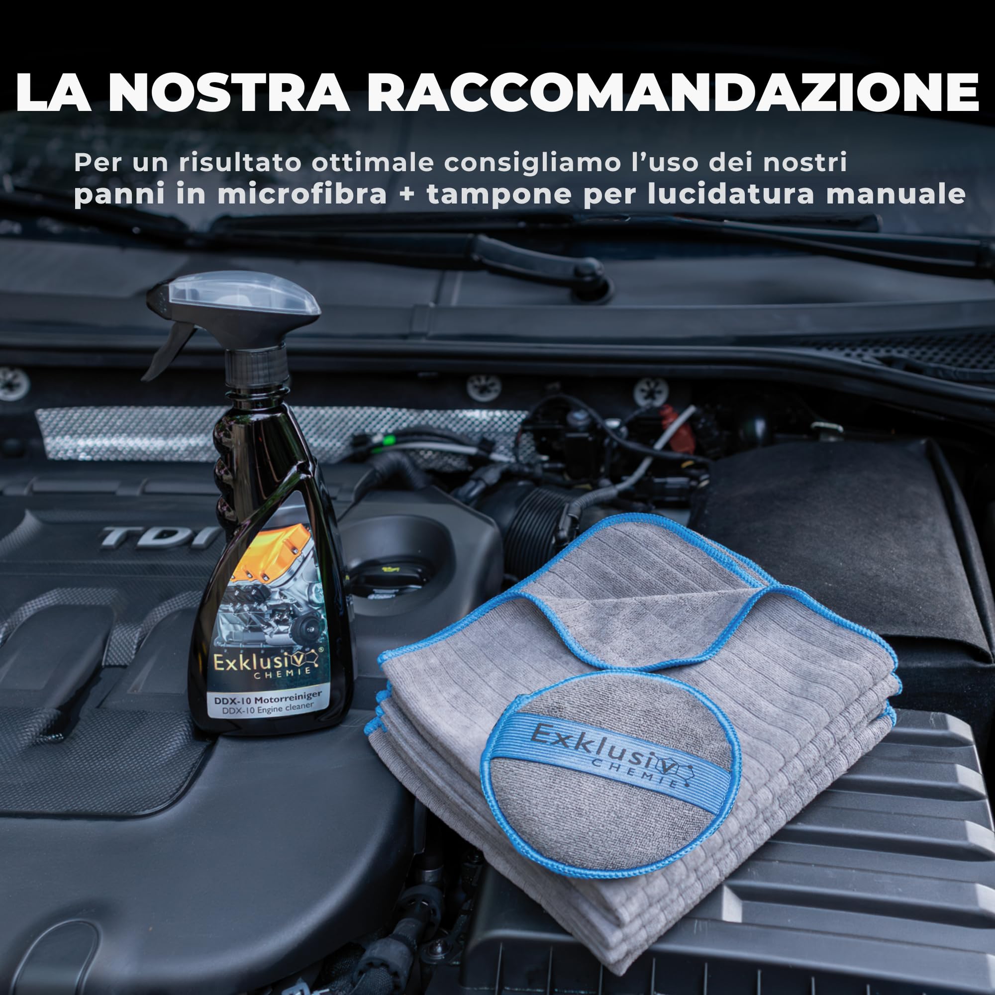 Exklusiv Chemie® detergente per motori | Dissolve sporco, olio, resina | Elimina il catrame | Pulitore a freddo motore | Pulitore motore | Detergente per parti | Sgrassante | 500 ml