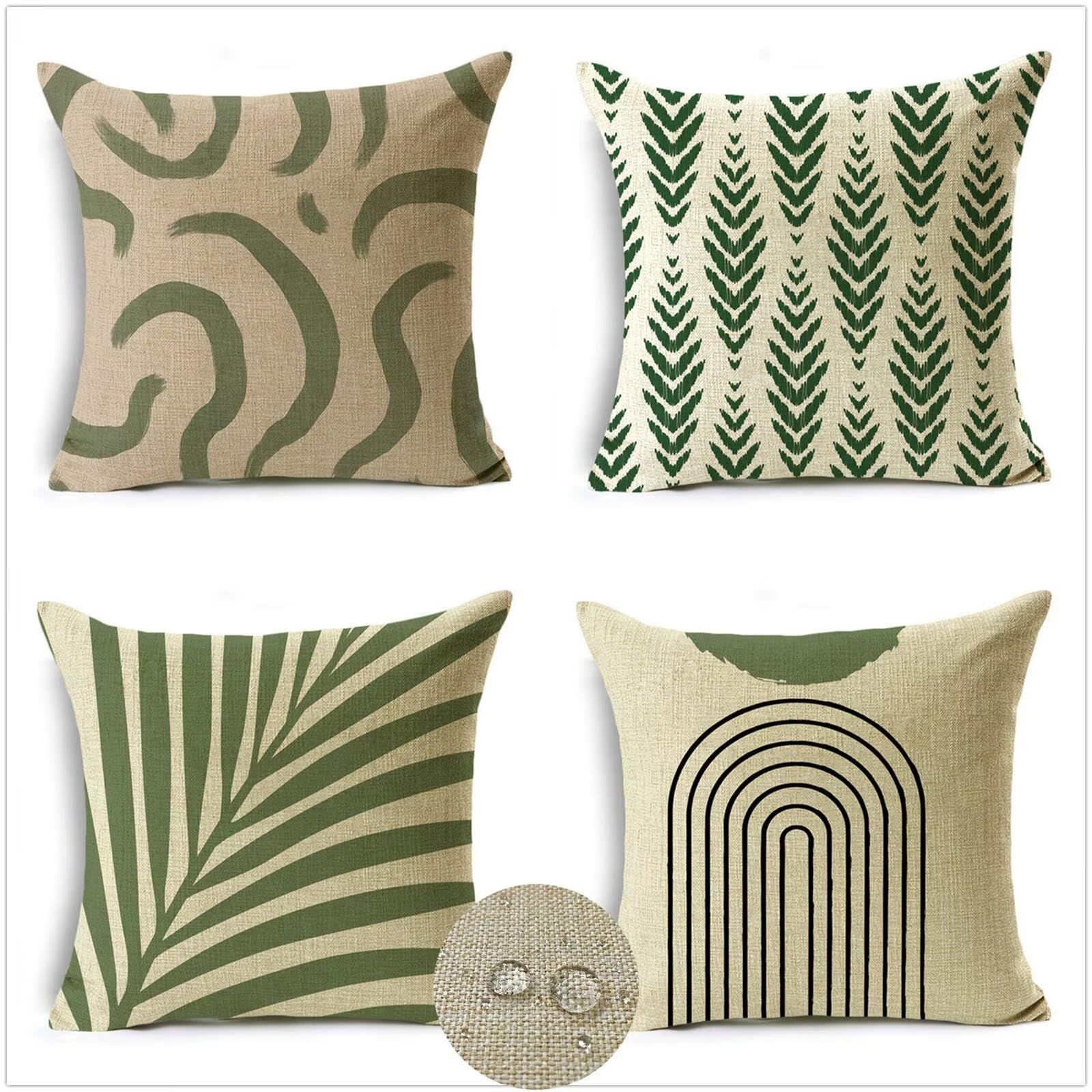 Federe Cuscini Divano 50x50cm Set di 4 Cuscini per Divano in Lino Cuscini da Esterno,Quadrato Doppio Lato Estate Impermeabili Moderno Cuscini Decorativi,per Divano Soggiorno Sedia Letto Verde OW-4560
