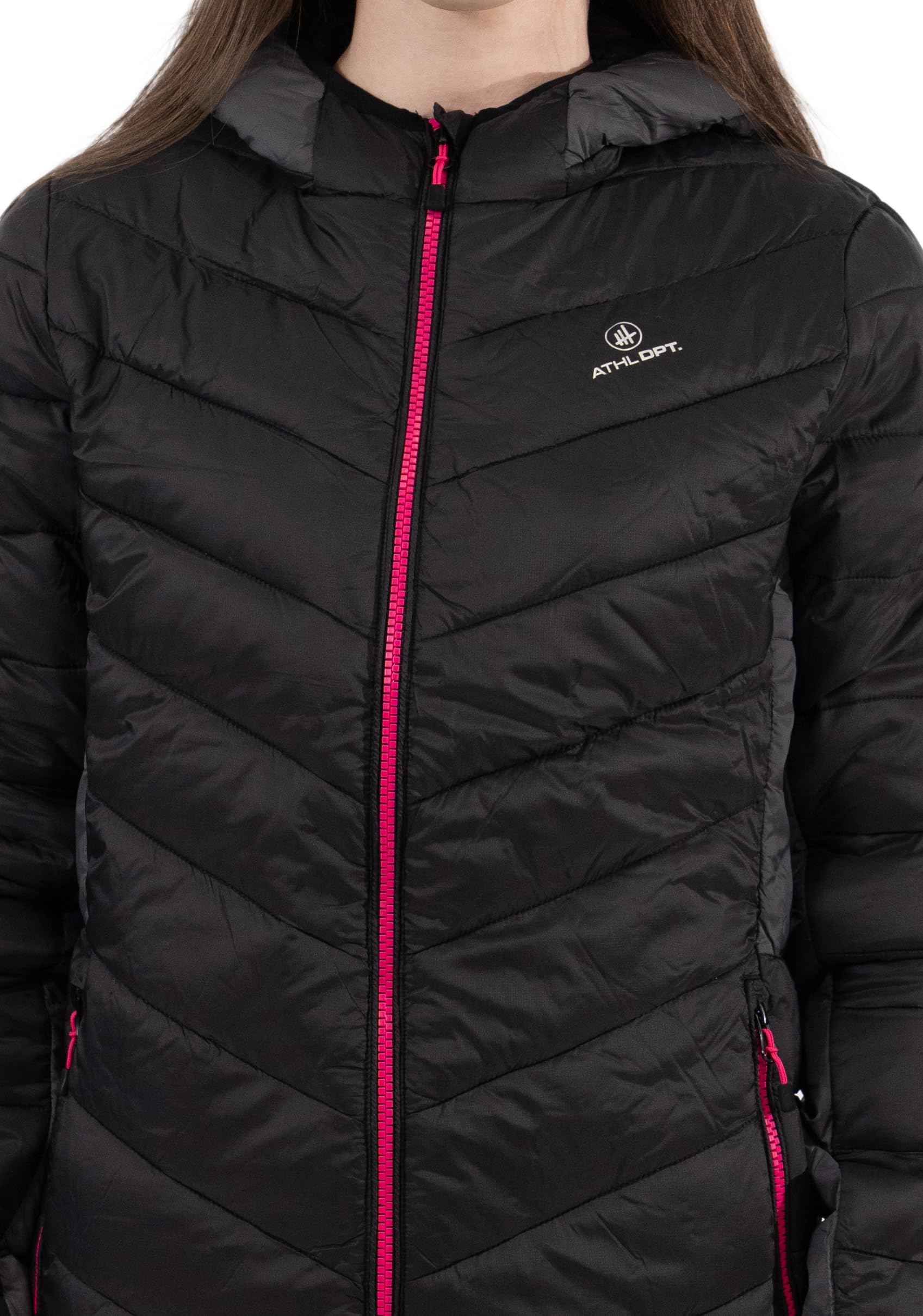 Giacca invernale foderata da donna, giacca sportiva/ibrida, design sportivo, con pratico cappuccio