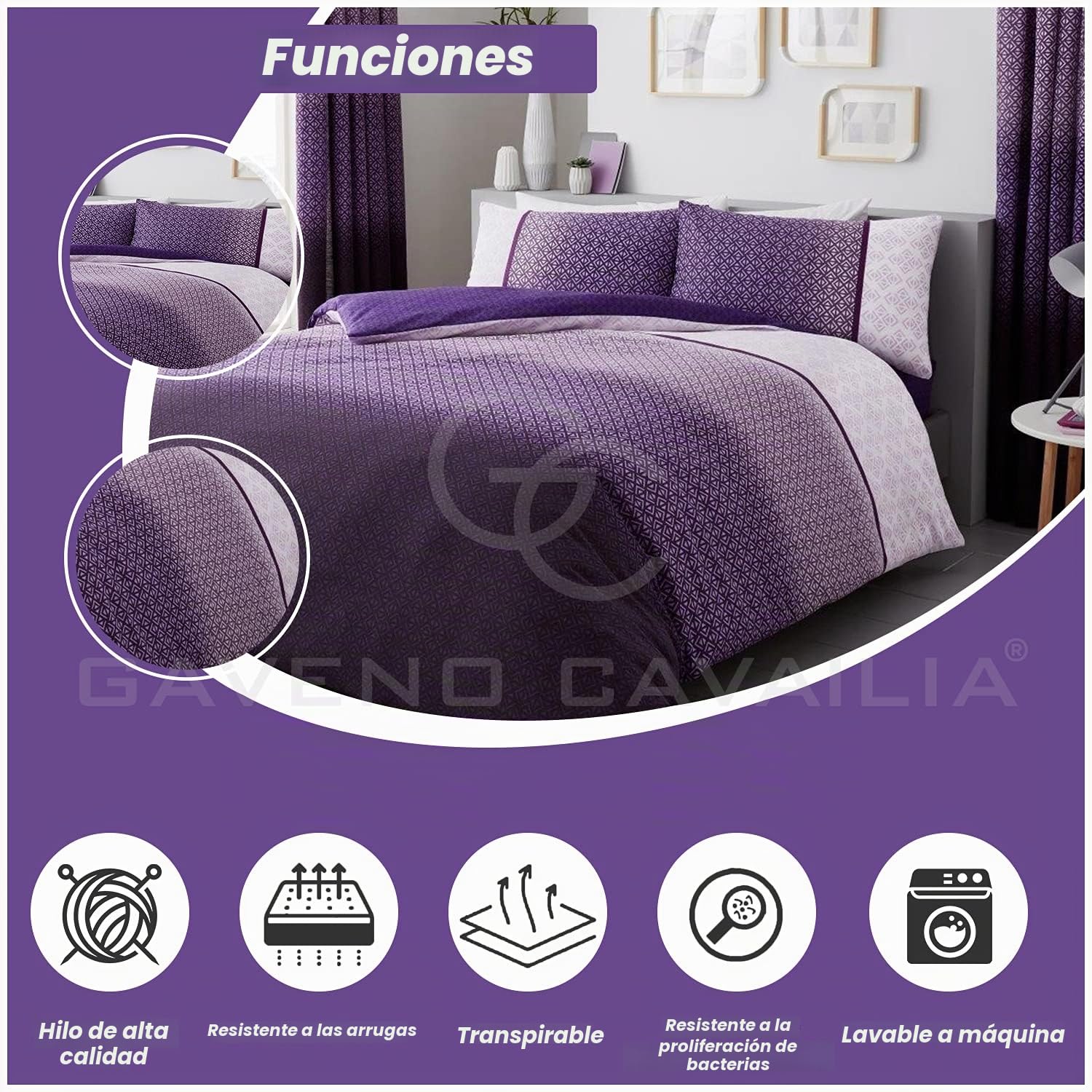 GC GAVENO CAVAILIA Juego de Funda nórdica para Cama de Matrimonio (200 x 200 cm), polialgodón, Color Morado