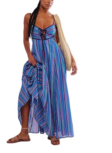 Women Y2k Boho Maxi Dress Tie Front V Neck Cami