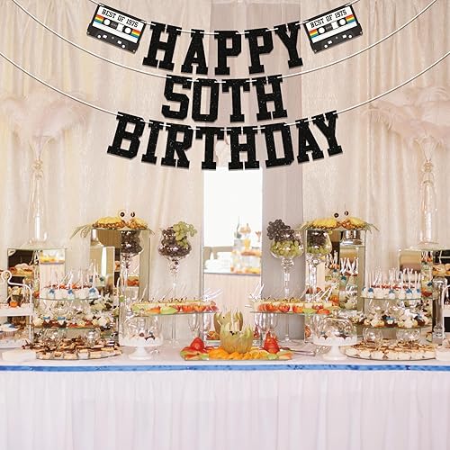 Miniatura 5 de Cartel de feliz cumpleaños 50  Decoraciones retro para fiesta de cumpleaños 50, decoración de lo mejor de 1975, impresionante desde 1975, banderines