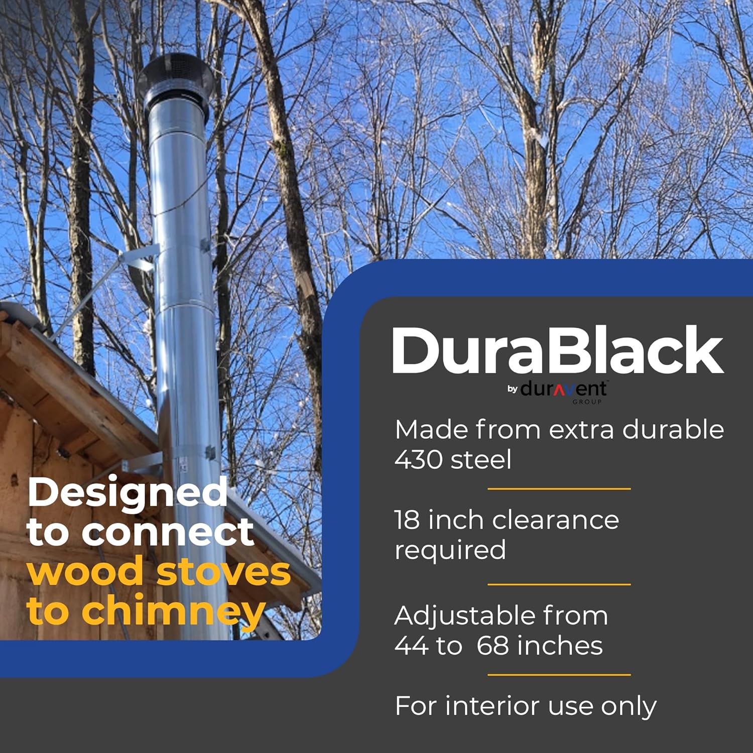 DuraVent 6DBK-TL DuraBlack Single Wall Telescoping Black Finishing Stove Pipe to Vent Smoke and Exhaust, 48 to 64 Inches Long by 6 Inch Diameter