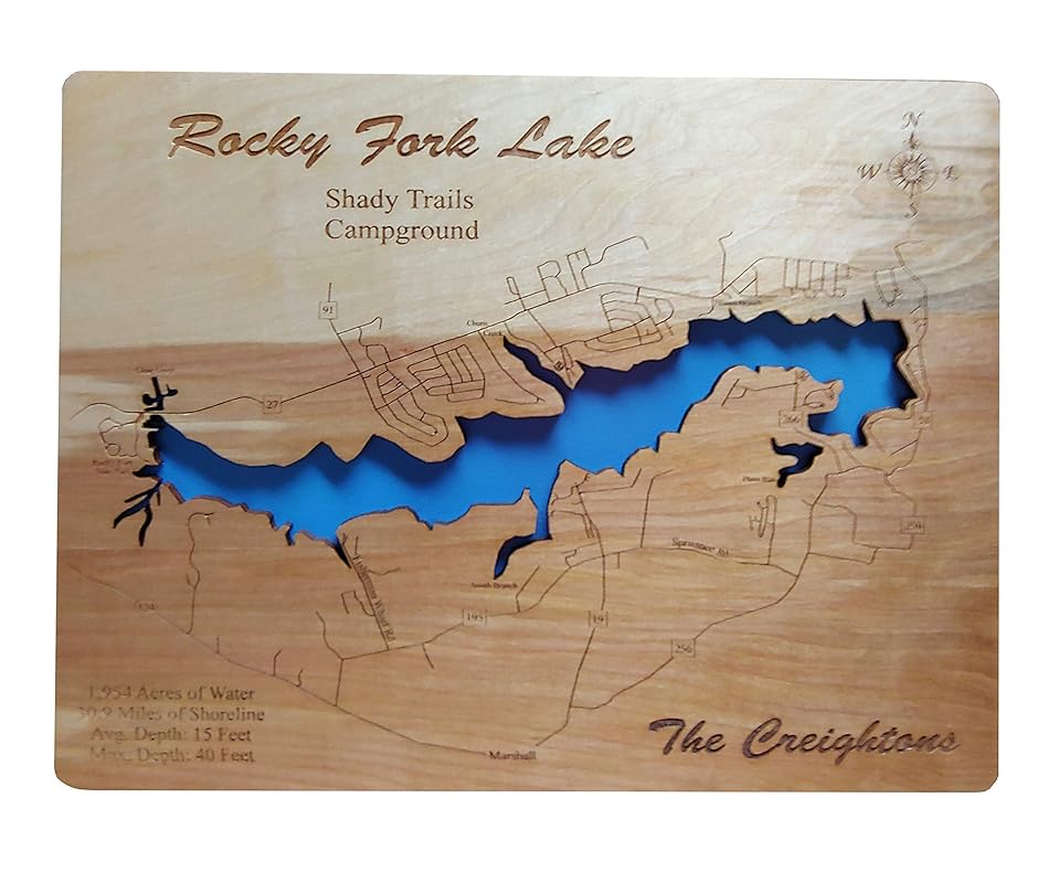 Rocky Fork Lake Map Rocky Fork Lake, Ohio: Standout Wood Map Wall Hanging : Handmade Products -  Amazon.com