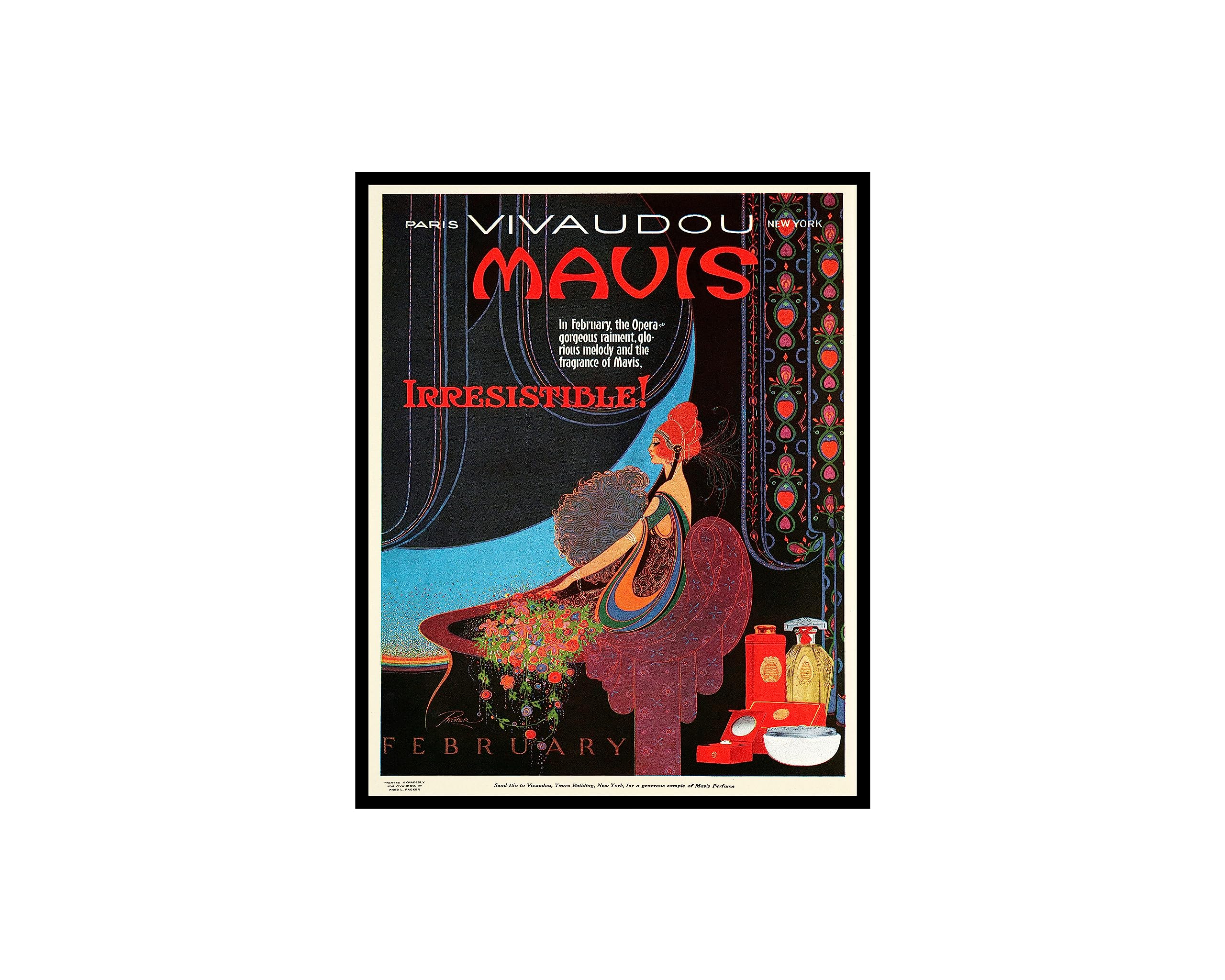 Poster Master Vintage Vivaudou Mavis Poster - Retro Mavis Print - Fashion Art - Perfume Art - Glam Gift for Her, Women, Fashionista - Chic Wall Decor for Living Room, Bedroom - 8x10 UNFRAMED Wall Art