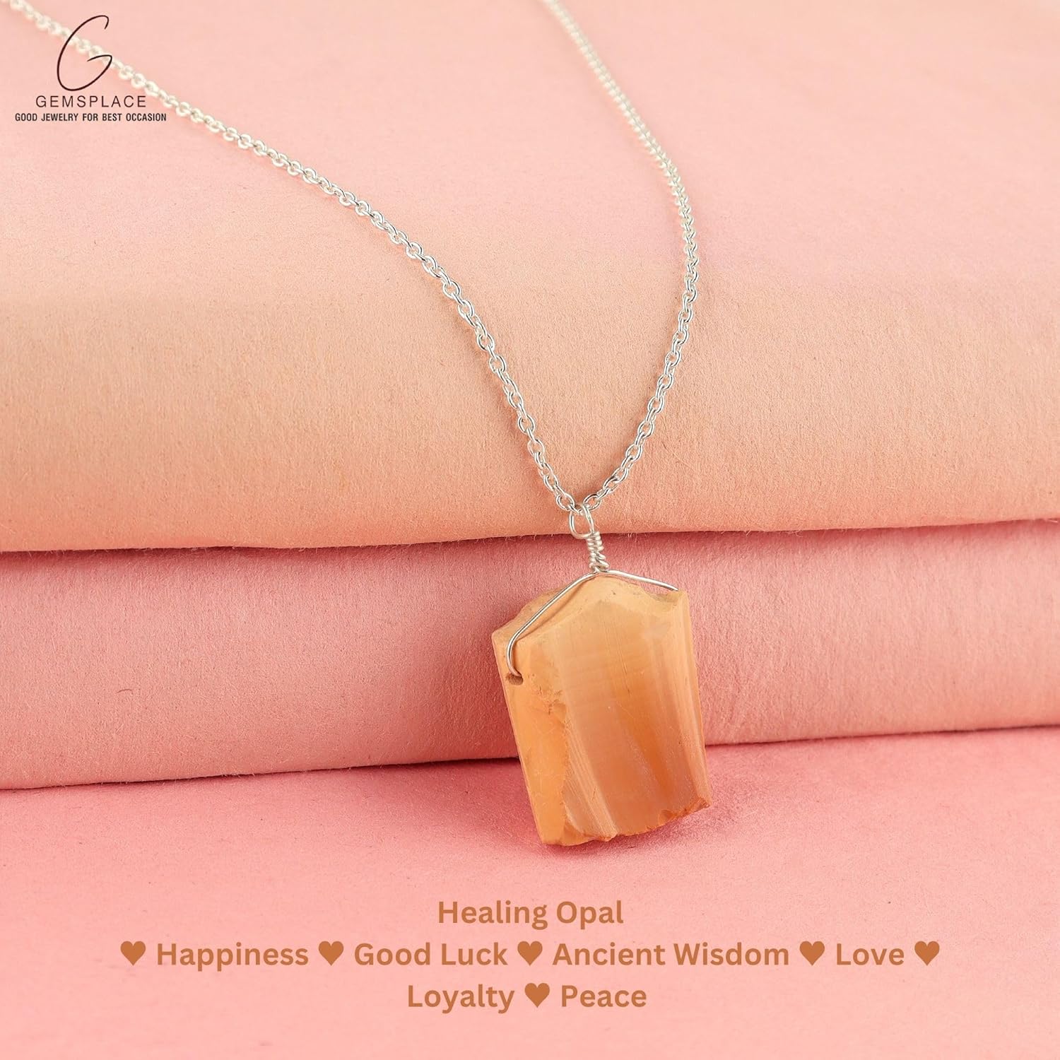 Raw Crystal Necklace, Mexican Fire Opal Rough Stone Necklace, Dainty Stone Pendant, Healing Crystals Healing Stone Jewelry Gift Gemstone Size 15-20 mm Approx (Silver-Plating) - Image 4