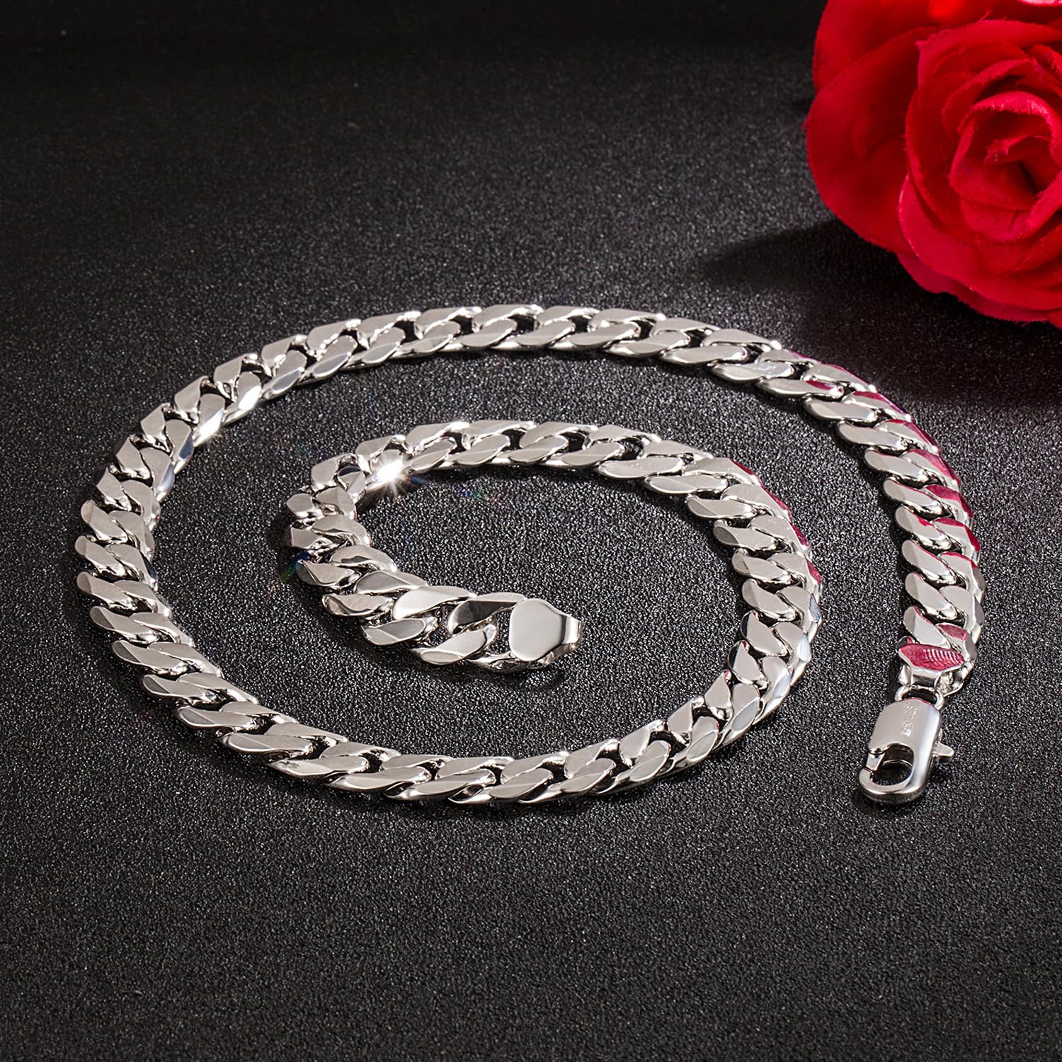 Dankadi Collier Cubain Massif Large 10MM 12MM en 925 Argent pour Homme Femme, Chaîne à Maillon Cubaine Grosse 16"-30" Rock Punk Hip Pop Miami Cadeau de Bijoux Fête Anniversaire