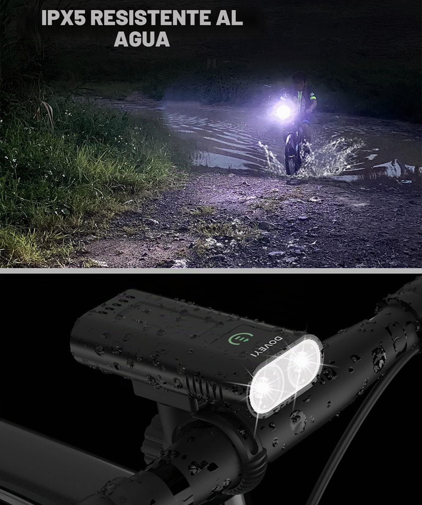 Luz Bicicleta, Potente 6400 mAh Led Luces Delantera y Trasera 2400 Lúmenes Recargables USB Linterna Impermeable IPX5 Focos para Luces y Reflectores de Ciclismo