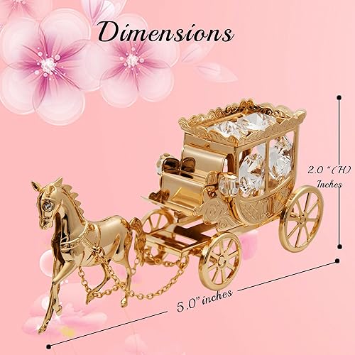Miniatura 3 de Matashi Figura de escritorio chapada en oro de 24 quilates con cristales y tachuelas de caballo dibujada en caballo – Decoración coleccionable para