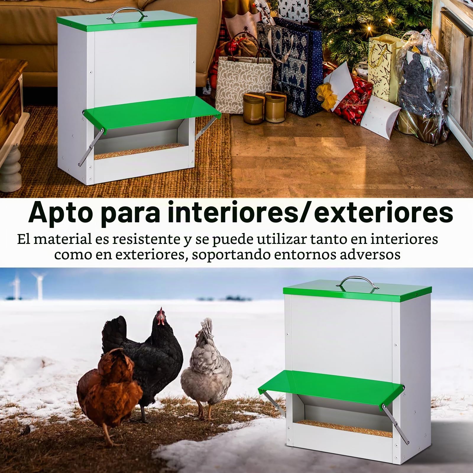 Comedero para Pollos, Alimentador Automático para Aves de Corral, 11KG Comida para Patos con Tapa Comedero para Aves de Corral a Prueba de Lluvia Apto para Pollos Patos Pavos
