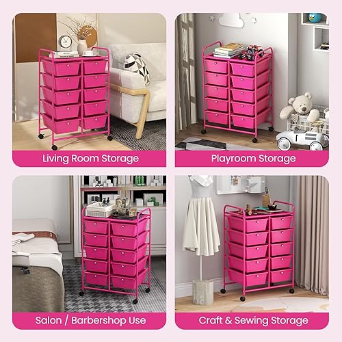 Vista 79 de Giantex - Carrito rodante, 10 cajones, organizador para aula, carrito de almacenamiento con ruedas para útiles escolares, de oficina, hogar, Negro