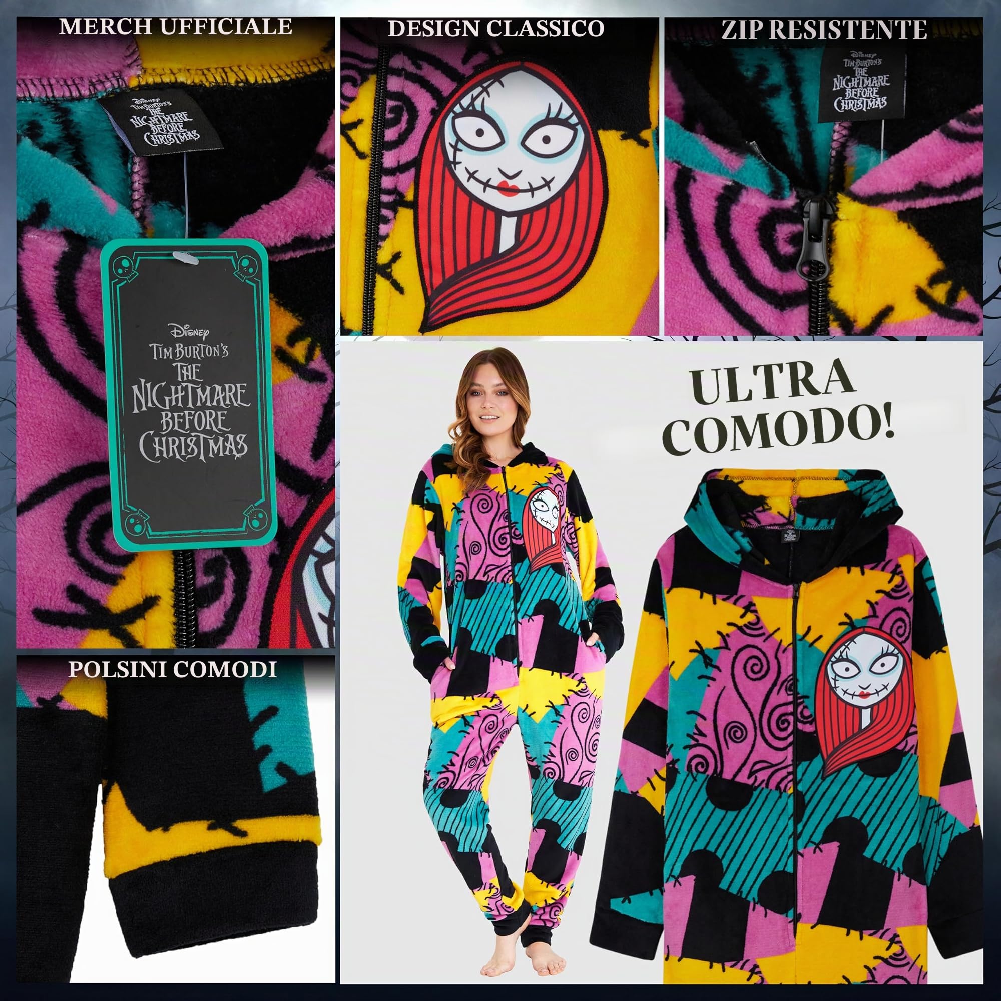 Disney The Nightmare Before Christmas Pile Pigiama Intero con Cappuccio Donna