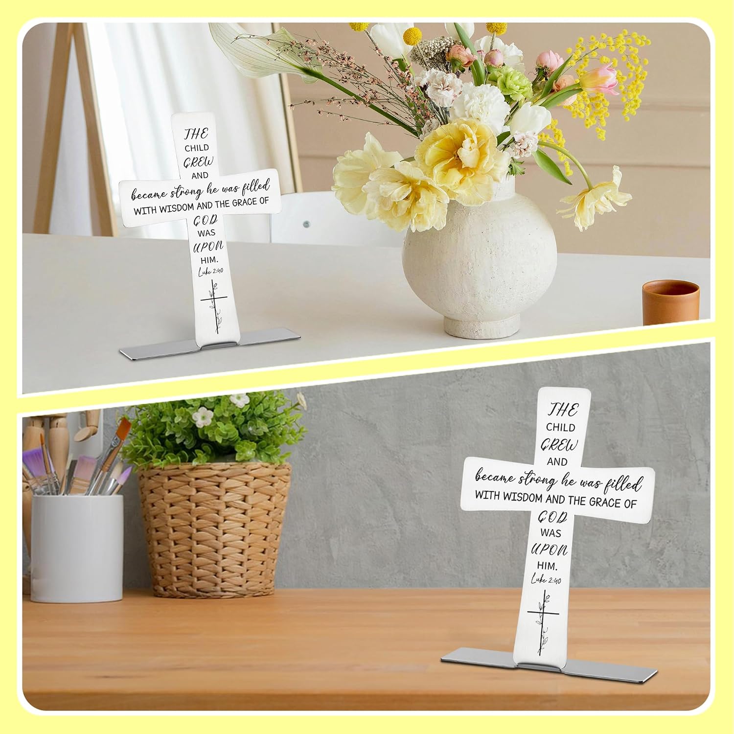FSB089: Bible Verse Sign, Luke 2:40, Child Grew Strong - Christian Baby Boy Girl Nursery & Baptism Gift, Home Decor - Cross Sign for Desk image 3