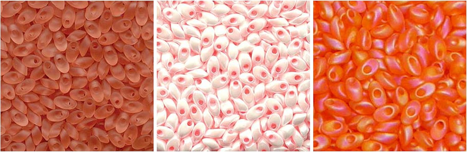 110g Grams Long Magatama Bead Mix, Miyuki Orange, Salmon, Gold, Rose, Peach, Pink Amber. 11 Colors, 10g Each Plus 2 spools Cord. Kumihimo, Braiding, Macrame. 1st Class Mail