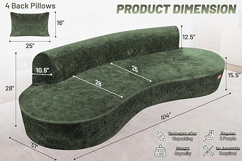 Miniatura 2 de Homguava Sofá modular modular de 104 pulgadas, sofá moderno curvo con espuma viscoelástica, sofá nube de asiento profundo con 4 almohadas, sofás