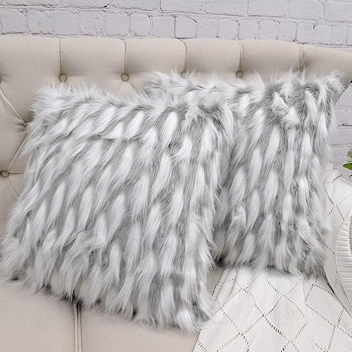 Juego de 2 fundas de almohada cuadradas decorativas de piel sintética esponjosa de 20 x 20 pulgadas, funda de cojín rectangular de felpa peluda